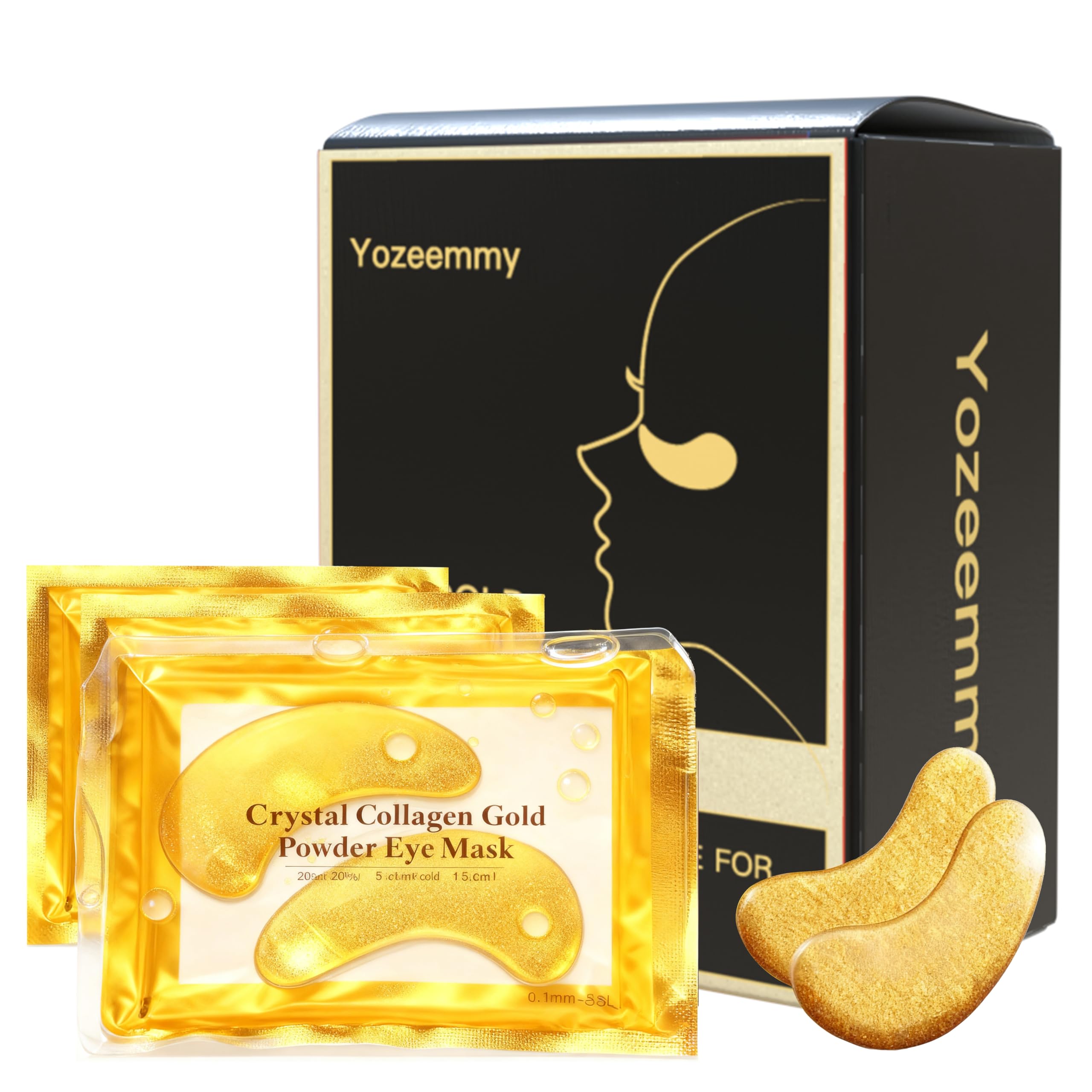 Yozeemmy 24K Gold Under Eye Patches – 20 Pairs, Collagen & Hyaluronic Acid
