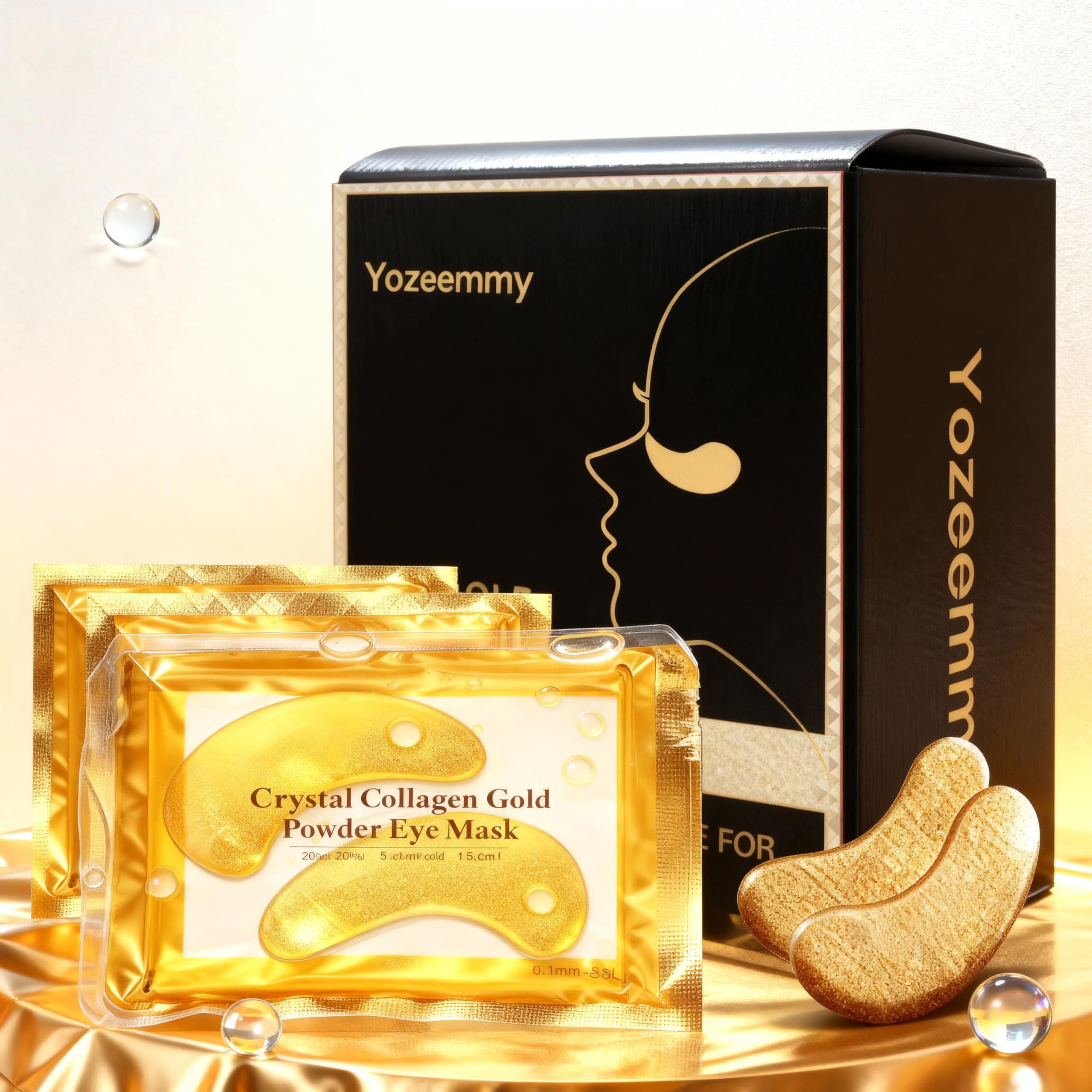 Yozeemmy 24K Gold Under Eye Patches – 20 Pairs, Collagen & Hyaluronic Acid