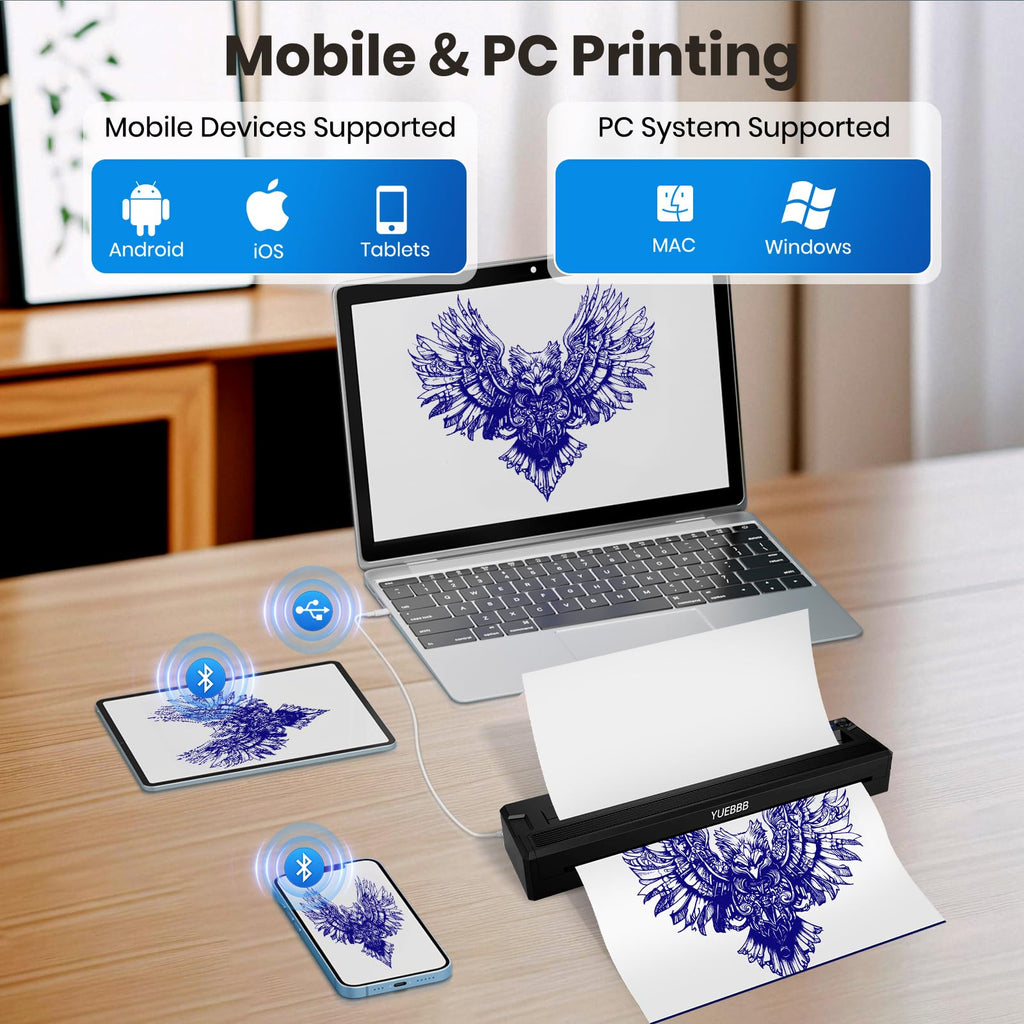 YUEBBB Tattoo Stencil Printer — Portable, Wireless, Inkless Thermal Transfer