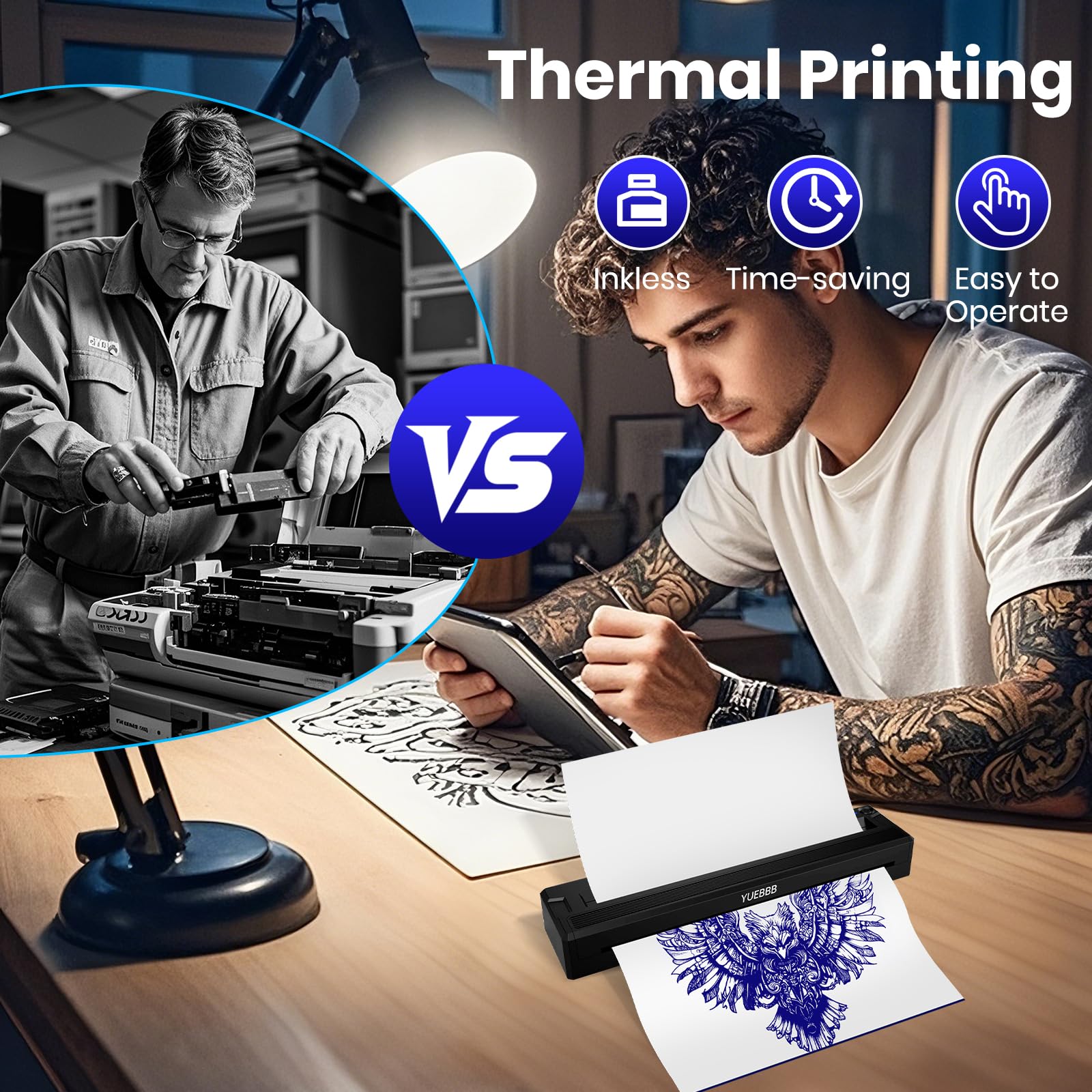 YUEBBB Tattoo Stencil Printer — Portable, Wireless, Inkless Thermal Transfer
