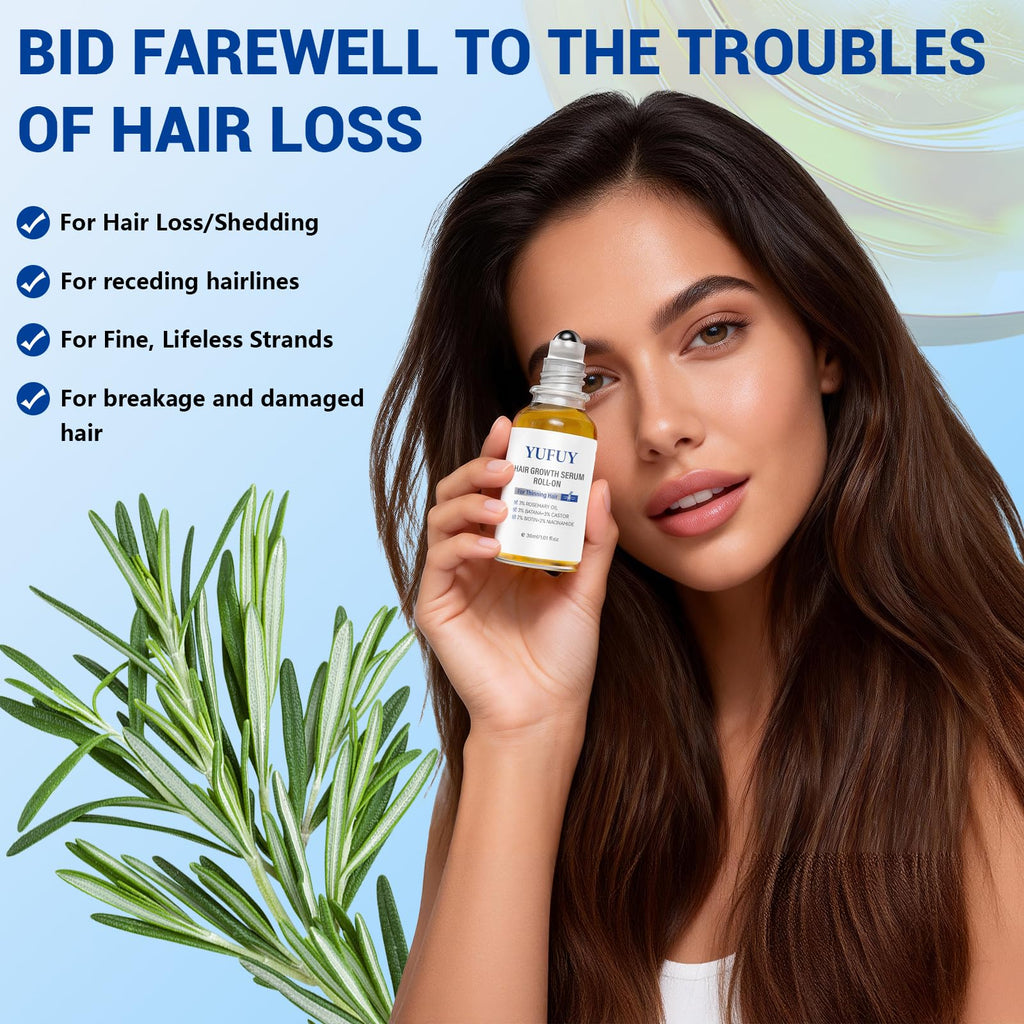 YUFUY Hair Growth Serum Roll-On – No-Rinse, Fast-Absorbing with Rosemary, Castor, Batana Oil & Biotin Niacinamide