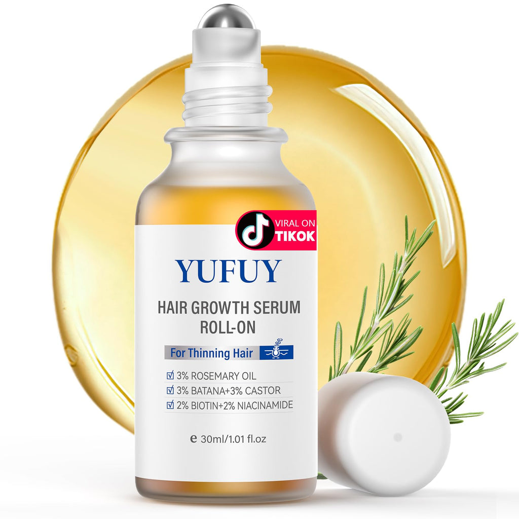 YUFUY Hair Growth Serum Roll-On – No-Rinse, Fast-Absorbing with Rosemary, Castor, Batana Oil & Biotin Niacinamide
