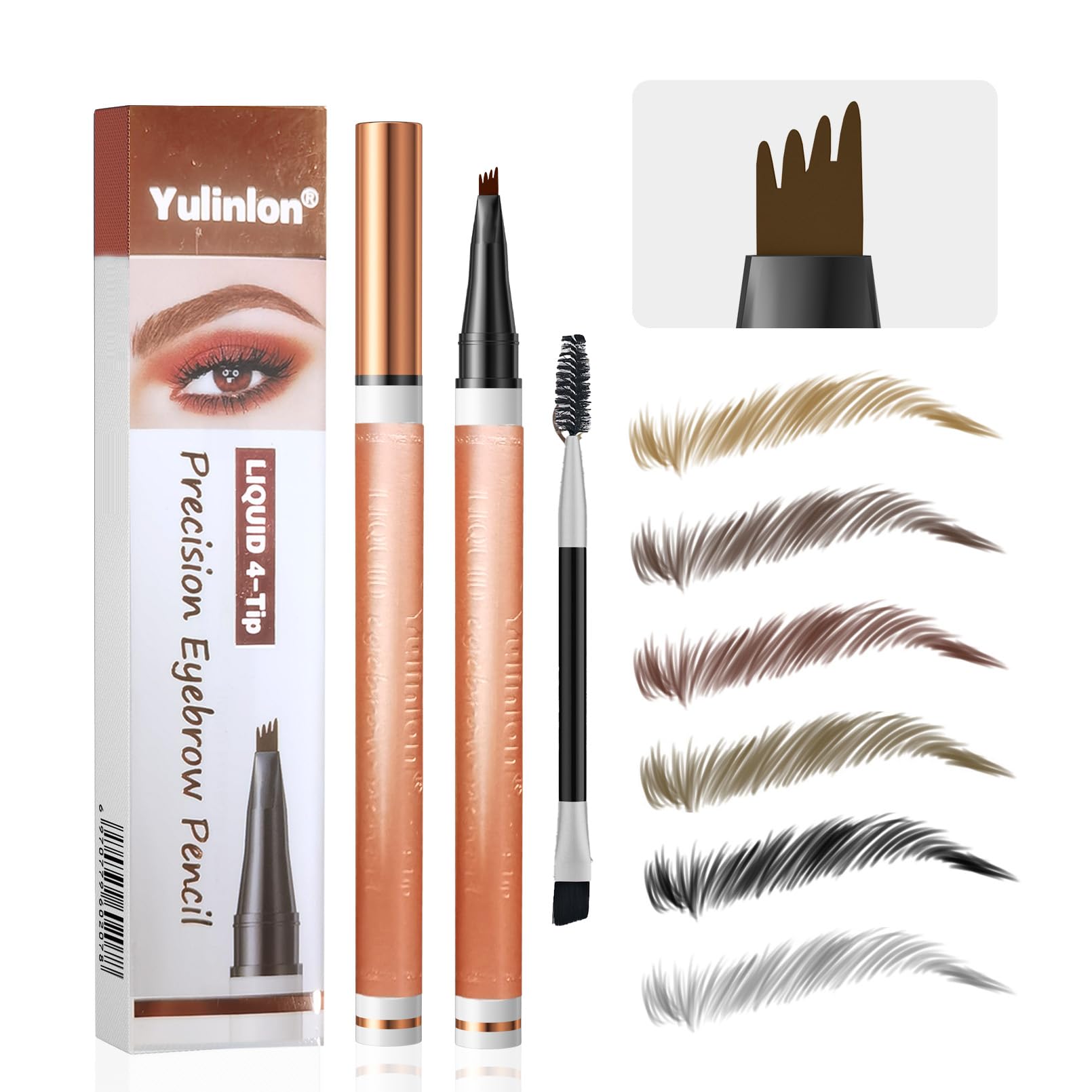 Yulinlon 4-Tip Eyebrow Pen – Waterproof, Long-Lasting Brow Pencil, 6 Colors (2# Dark Brown)