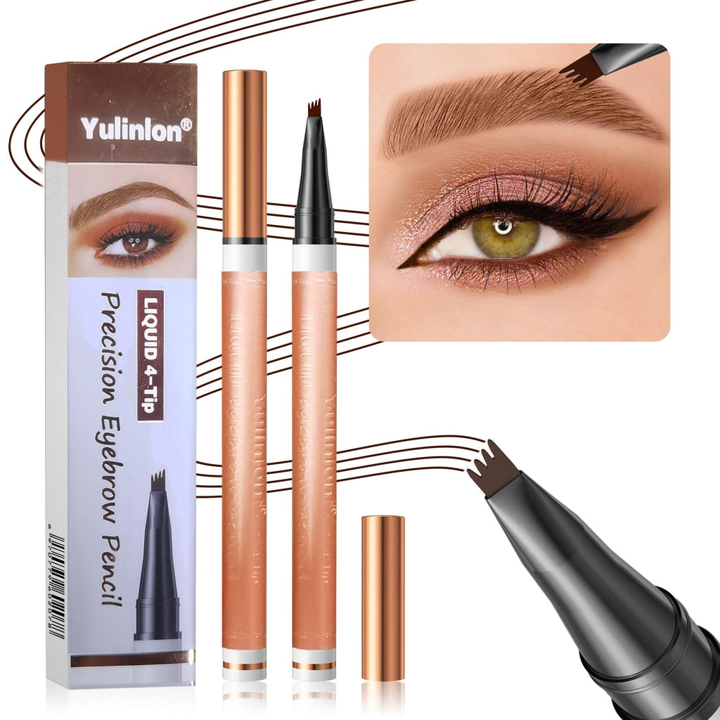 Yulinlon 4-Tip Eyebrow Pen – Waterproof, Long-Lasting Brow Pencil, 6 Colors (2# Dark Brown)