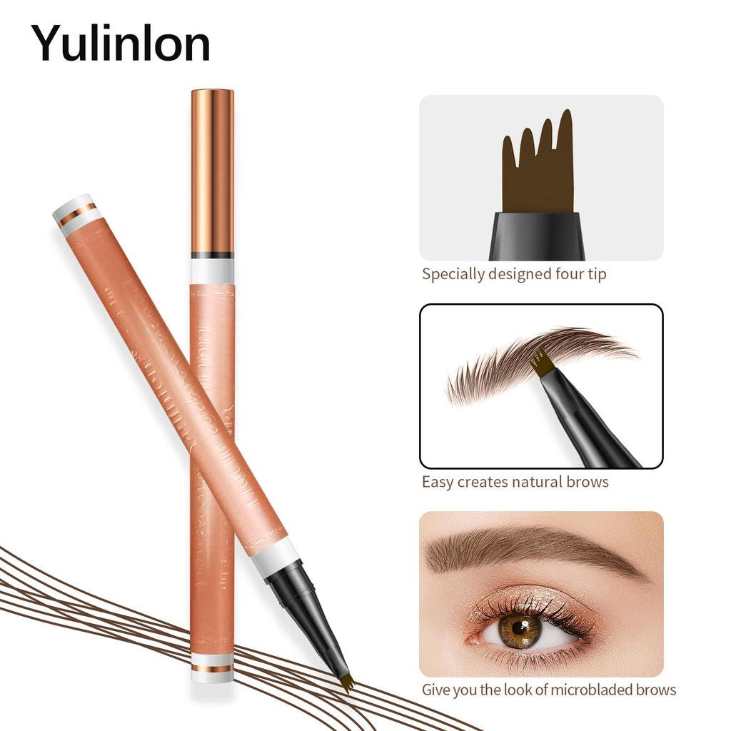 Yulinlon 4-Tip Eyebrow Pen – Waterproof, Long-Lasting Brow Pencil, 6 Colors (2# Dark Brown)