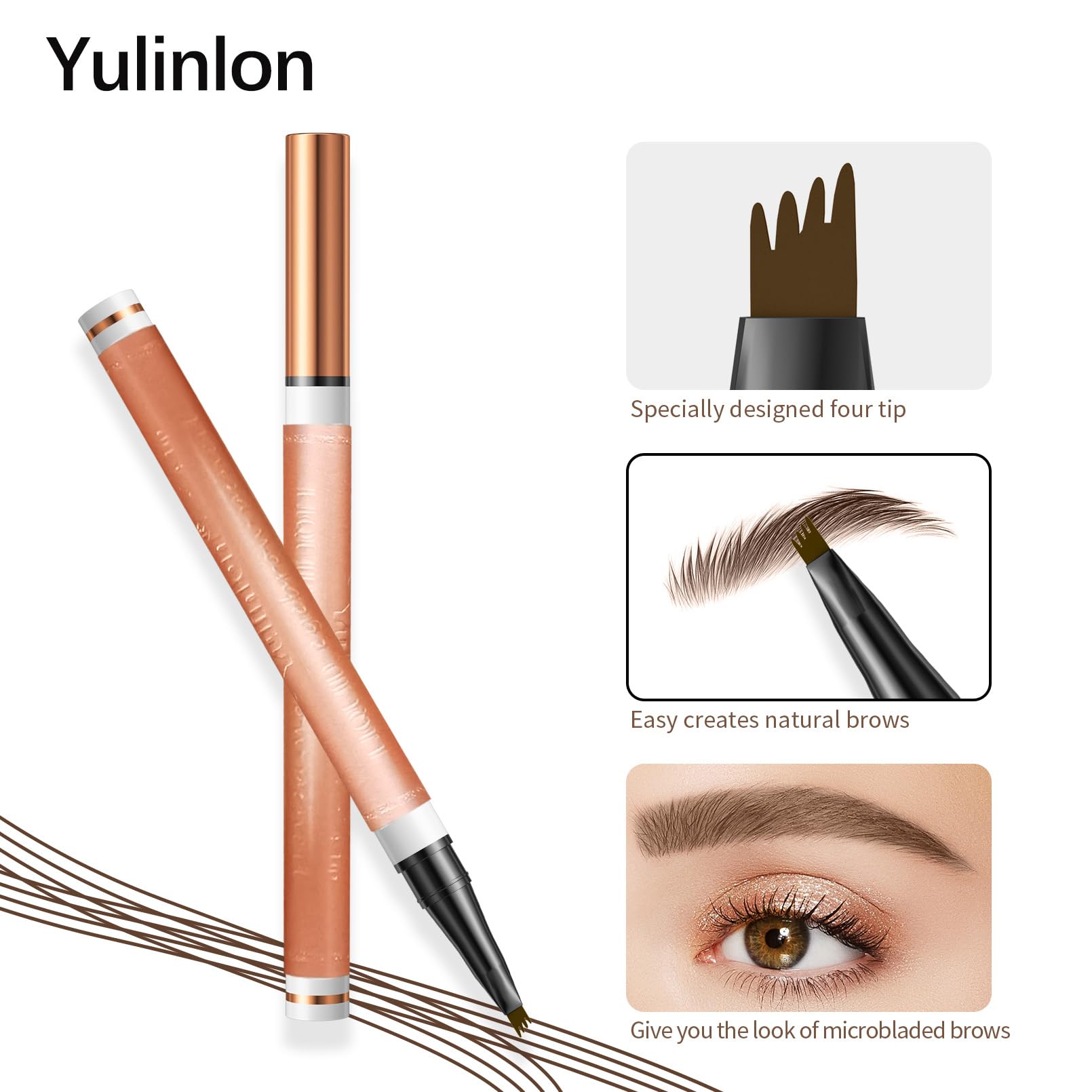 Yulinlon 4-Tip Eyebrow Pen – Waterproof, Long-Lasting Brow Pencil, 6 Colors (2# Dark Brown)
