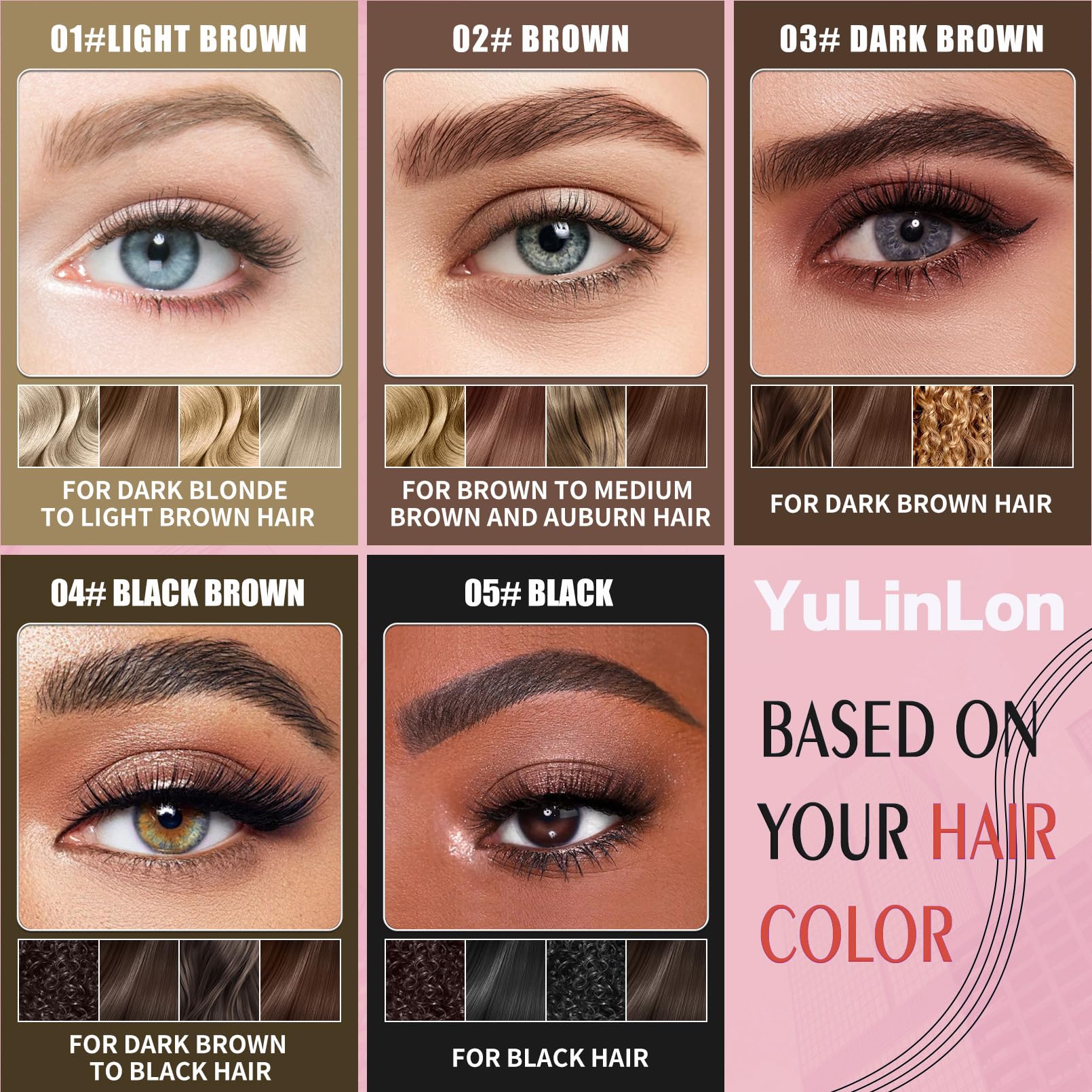 Yulinlon YuLinLon 2-in-1 Eyebrow Pen & Gel | Ultra-Precise 4-Tip | 5 Natural Shades | Waterproof Brow Kit (05# BLACK)