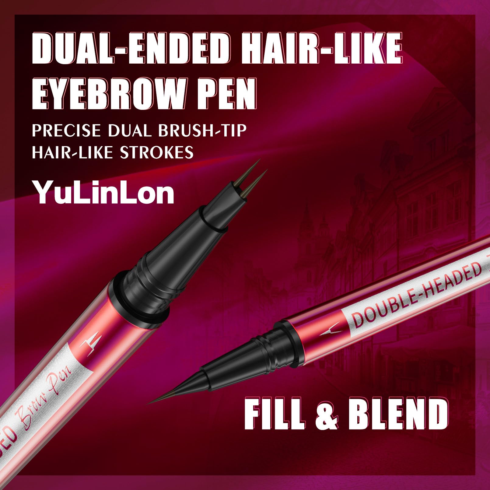 Yulinlon Double-Headed Brow Pen — Ultra-Precise Hair-Like Strokes, Waterproof, 5 Natural Shades