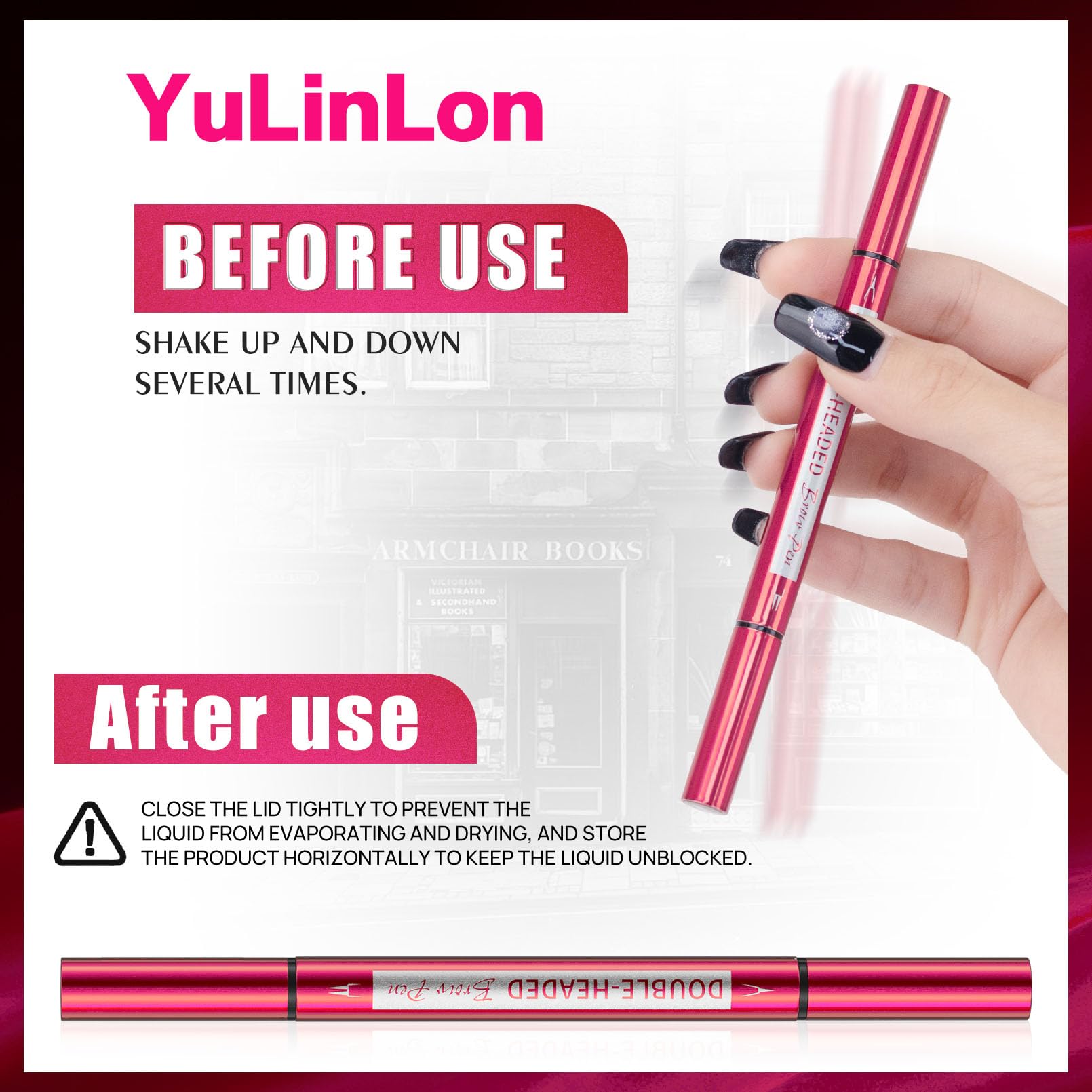 Yulinlon Double-Headed Brow Pen — Ultra-Precise Hair-Like Strokes, Waterproof, 5 Natural Shades