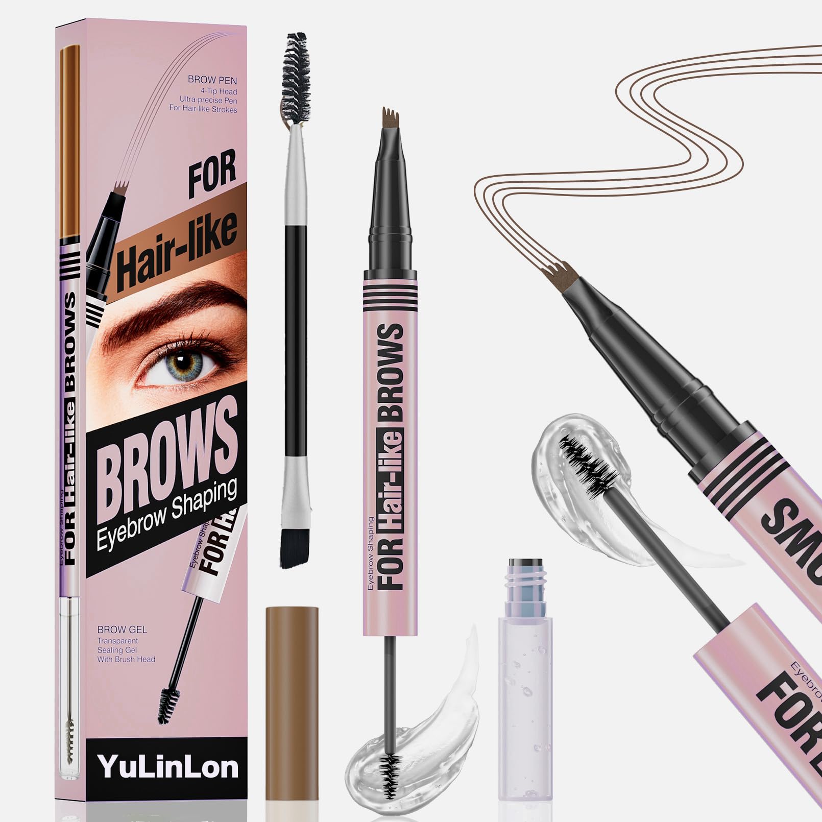 Yulinlon YuLinLon 2-in-1 Eyebrow Pen & Gel | Ultra-Precise 4-Tip | 5 Natural Shades | Waterproof Brow Kit (05# BLACK)