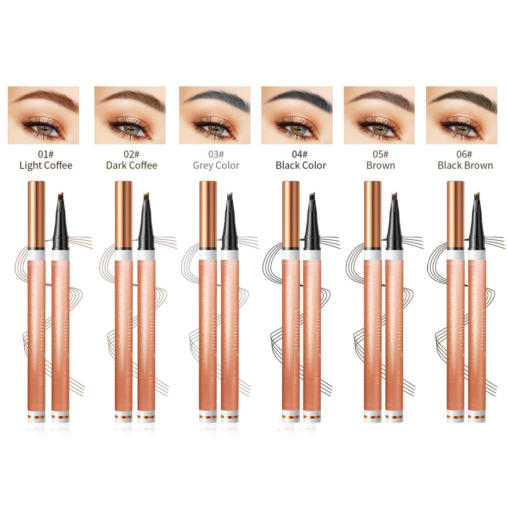 Yulinlon 4-Tip Eyebrow Pen – Waterproof, Long-Lasting Brow Pencil, 6 Colors (2# Dark Brown)