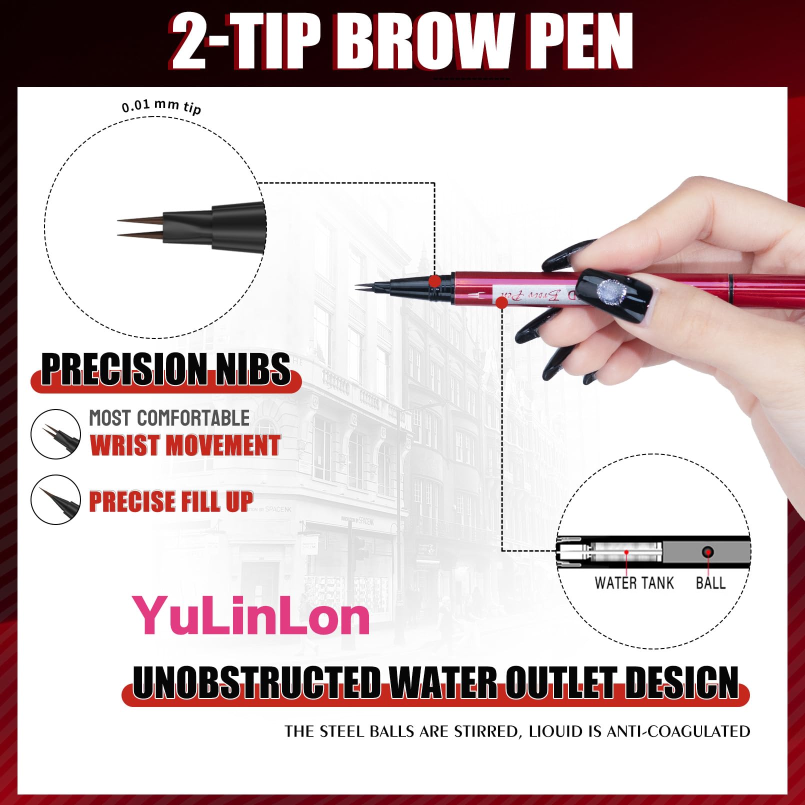 YuLinLon Double-Headed Brow Pen – Ultra-Precise 0.01mm Tip, 5 Natural Shades, Waterproof