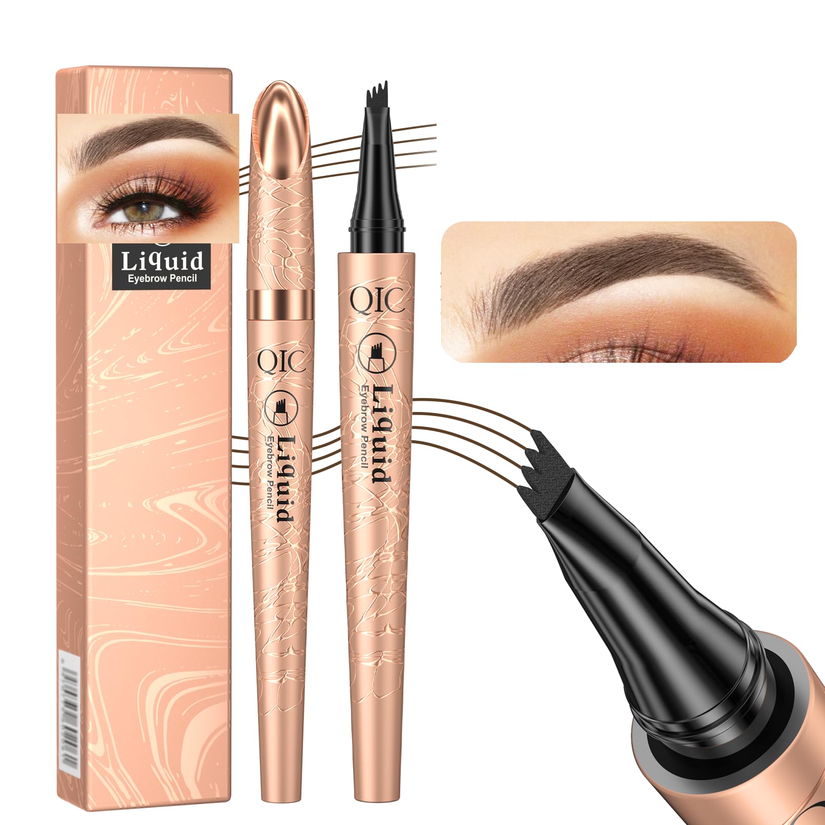 Yulinlon Q706 Eyebrow Pen – 4-Tip Precision, Waterproof & Long-Lasting (3#Grey)