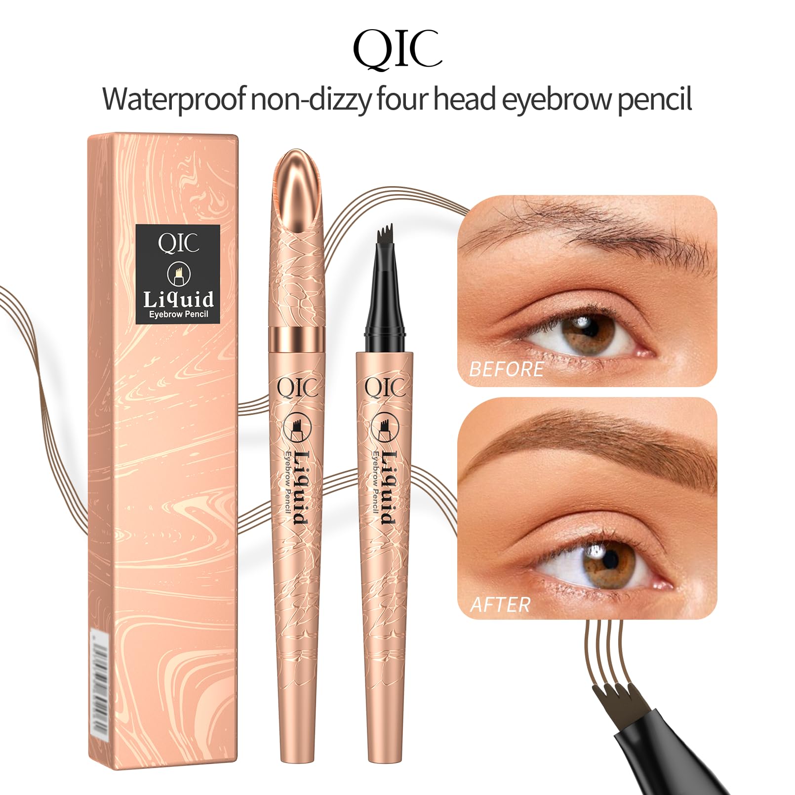 Yulinlon Q706 Eyebrow Pen – 4-Tip Precision, Waterproof & Long-Lasting (3#Grey)