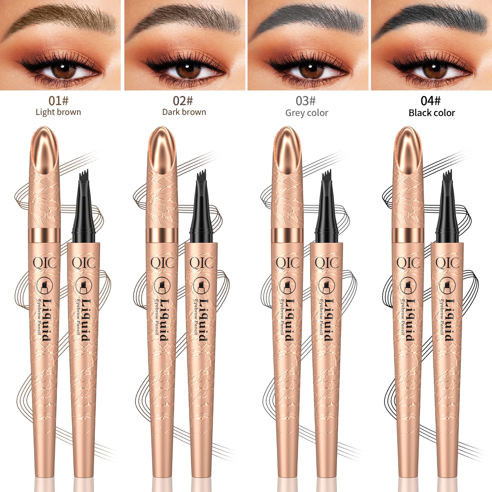 Yulinlon Q706 Eyebrow Pen – Quad-Tip, Waterproof, Long-Lasting (Light Brown 1#)