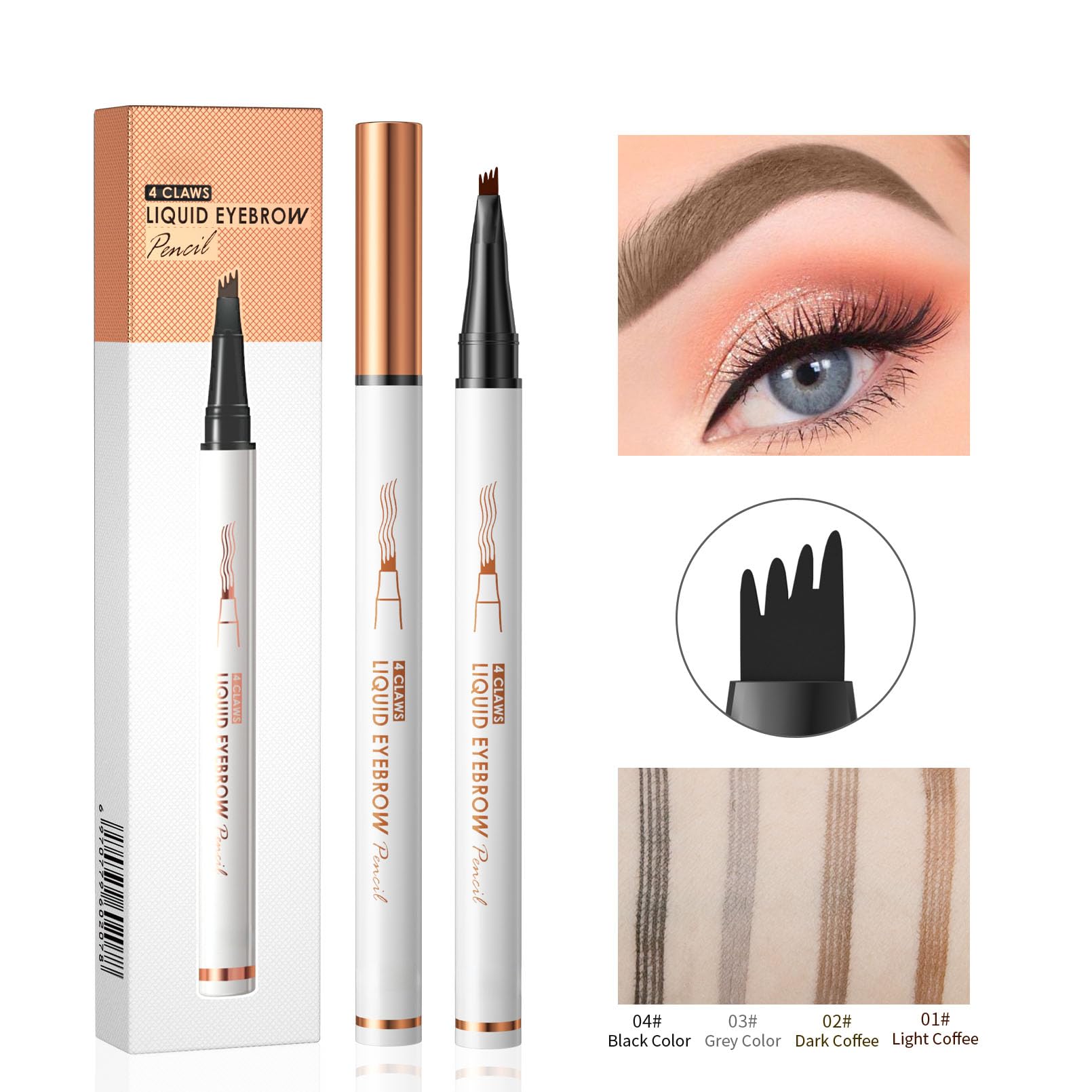 Yulinlon Q707 4-Tipped Precise Brow Pen – Long-Lasting Waterproof Eyebrow Pencil for Natural, Defined Brows | Easy to Use, Beginner-Friendly (5#Brown)
