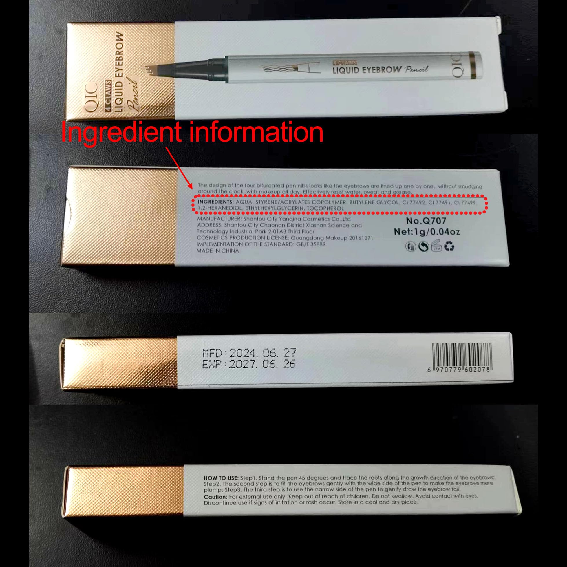 Yulinlon Q707 4-Tipped Precise Brow Pen – Long-Lasting Waterproof Eyebrow Pencil for Natural, Defined Brows | Easy to Use, Beginner-Friendly (5#Brown)