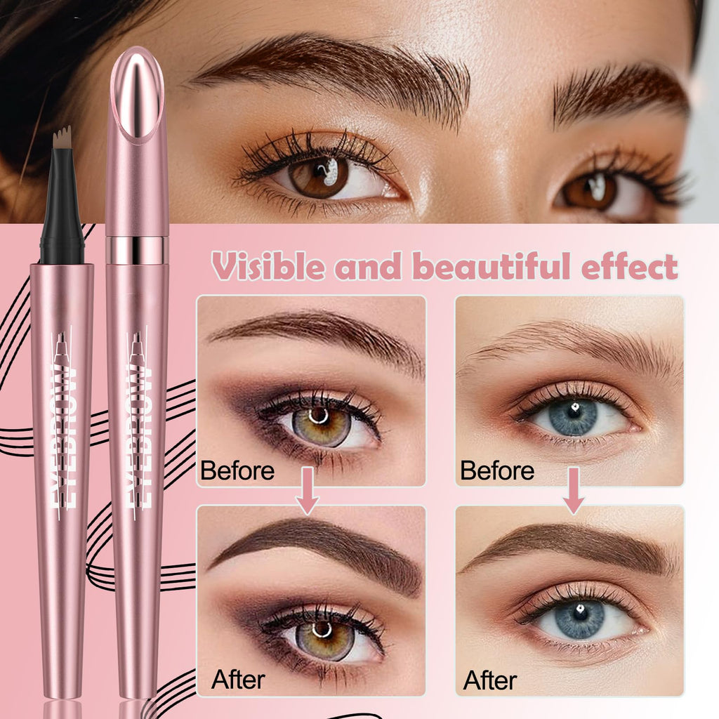 Yulinlon Q708 3D Microblading Eyebrow Pencil | Waterproof, 4-Tip, All Skin Tones (Light Brown)