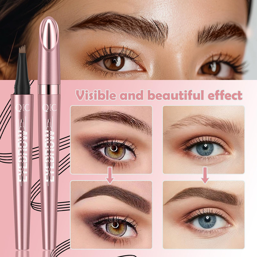 Yulinlon Q708 3D Microblading Eyebrow Pencil - Waterproof, 4-Tipped Micro-Fork, Long-Lasting (6# Black Brown)