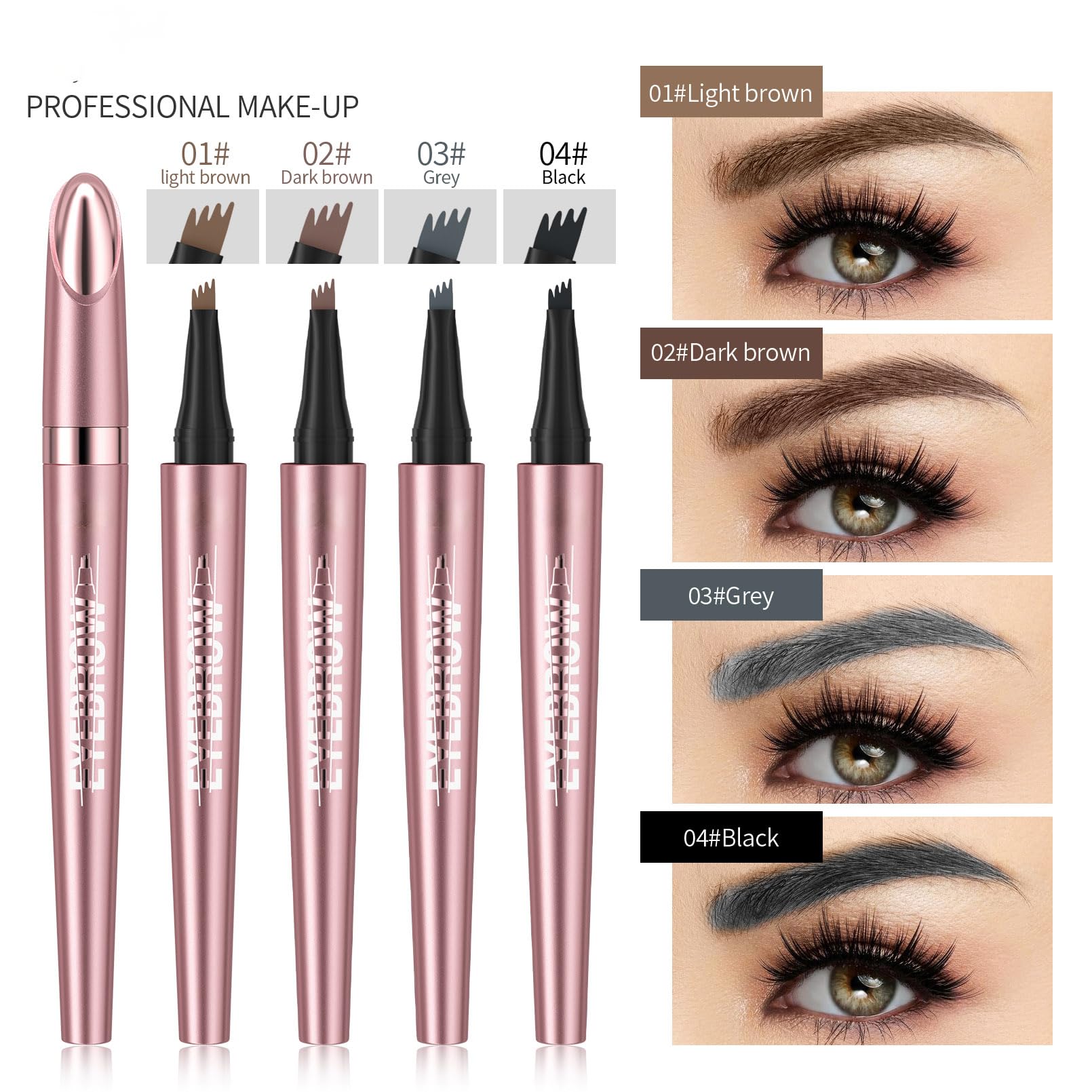 Yulinlon Q708 3D Microblading Eyebrow Pencil – Waterproof, 4 Shades, Dual-Ended with Micro-Fork Tip (3#Grey)