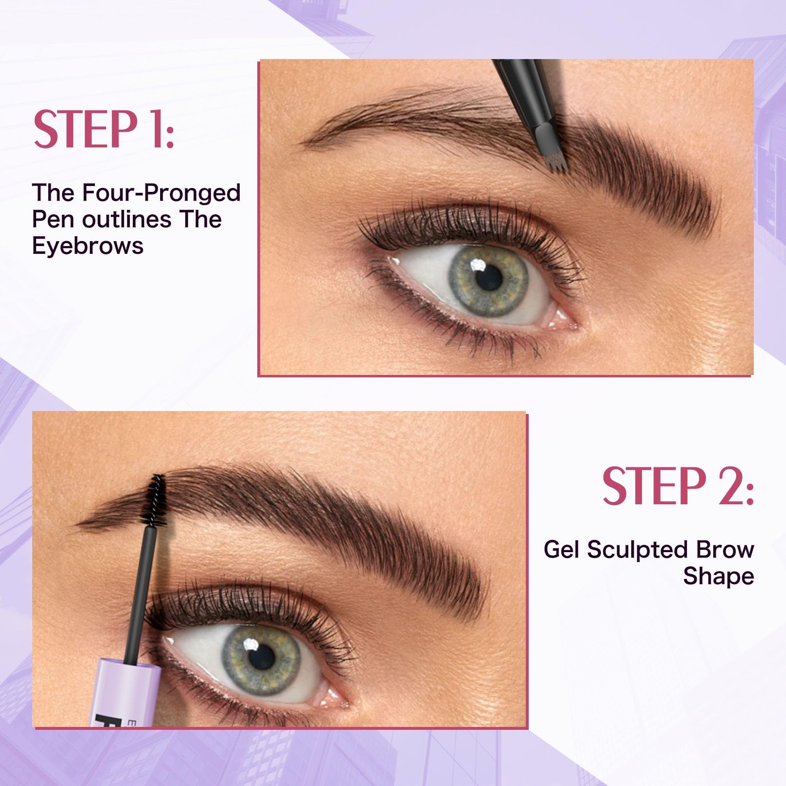Yulinlon 2-in-1 Eyebrow Pen & Gel | 4-Tip Ultra-Precise, 5 Natural Shades, Waterproof