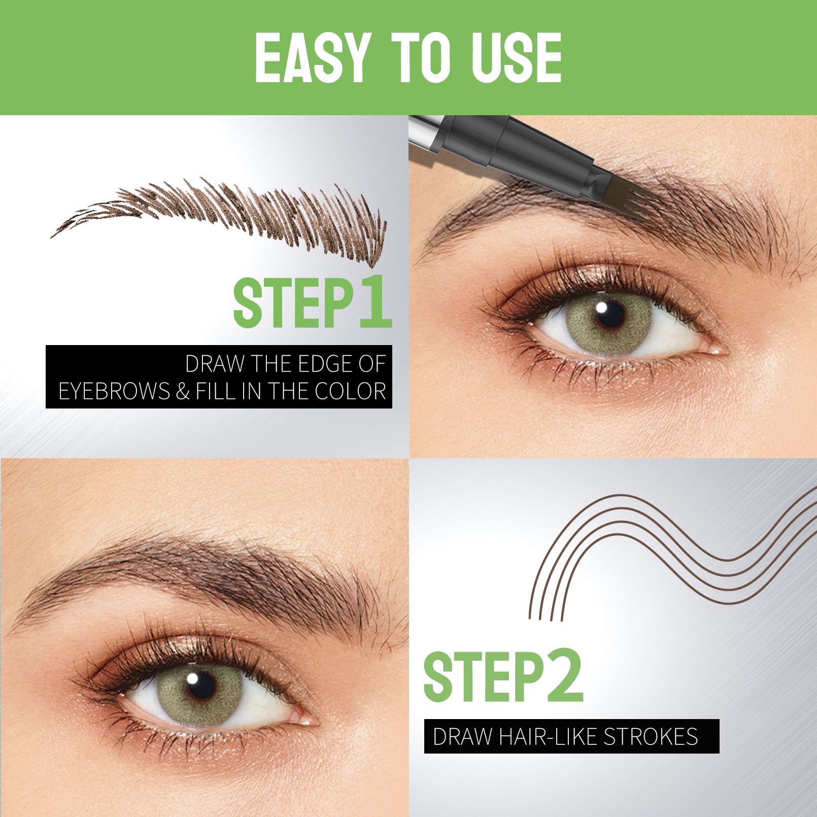 Yulinlon 4-Tip Eyebrow Pen – Waterproof Micro-Fork Brow Tattoo, Natural 3D Look, 1ml (02 Brown)