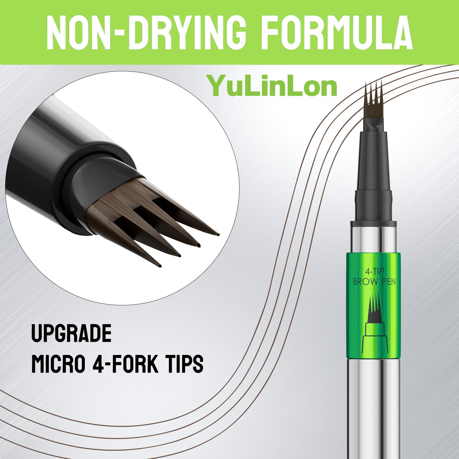 Yulinlon 4-Tip Eyebrow Pen – Waterproof Micro-Fork Brow Tattoo, Natural 3D Look, 1ml (02 Brown)
