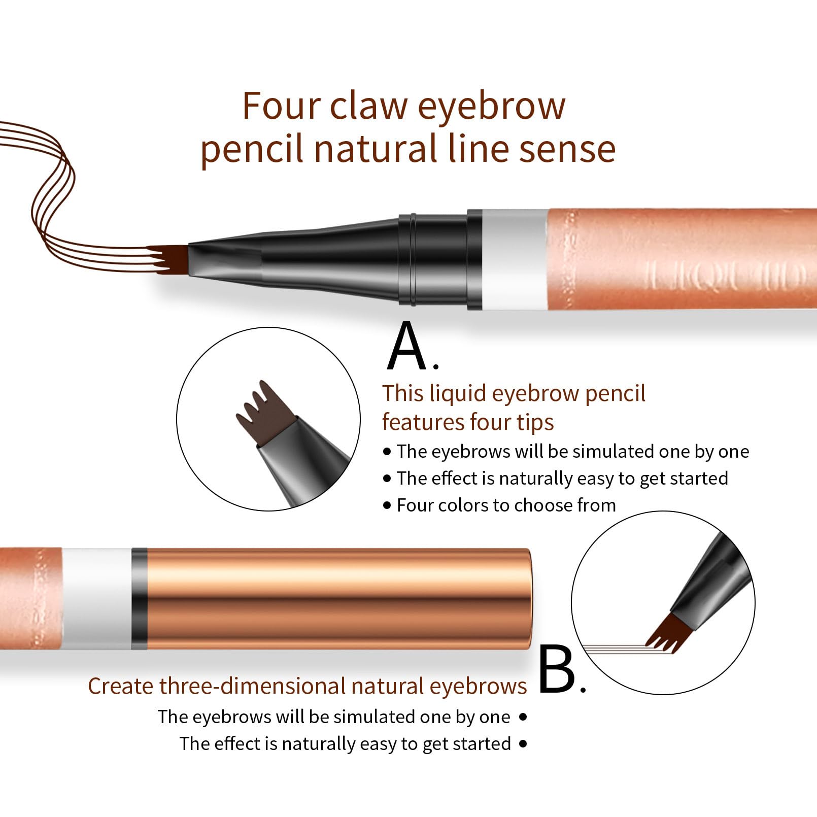 Yulinlon 4-Tip Eyebrow Pen – Waterproof, Long-Lasting Brow Pencil, 6 Colors (2# Dark Brown)