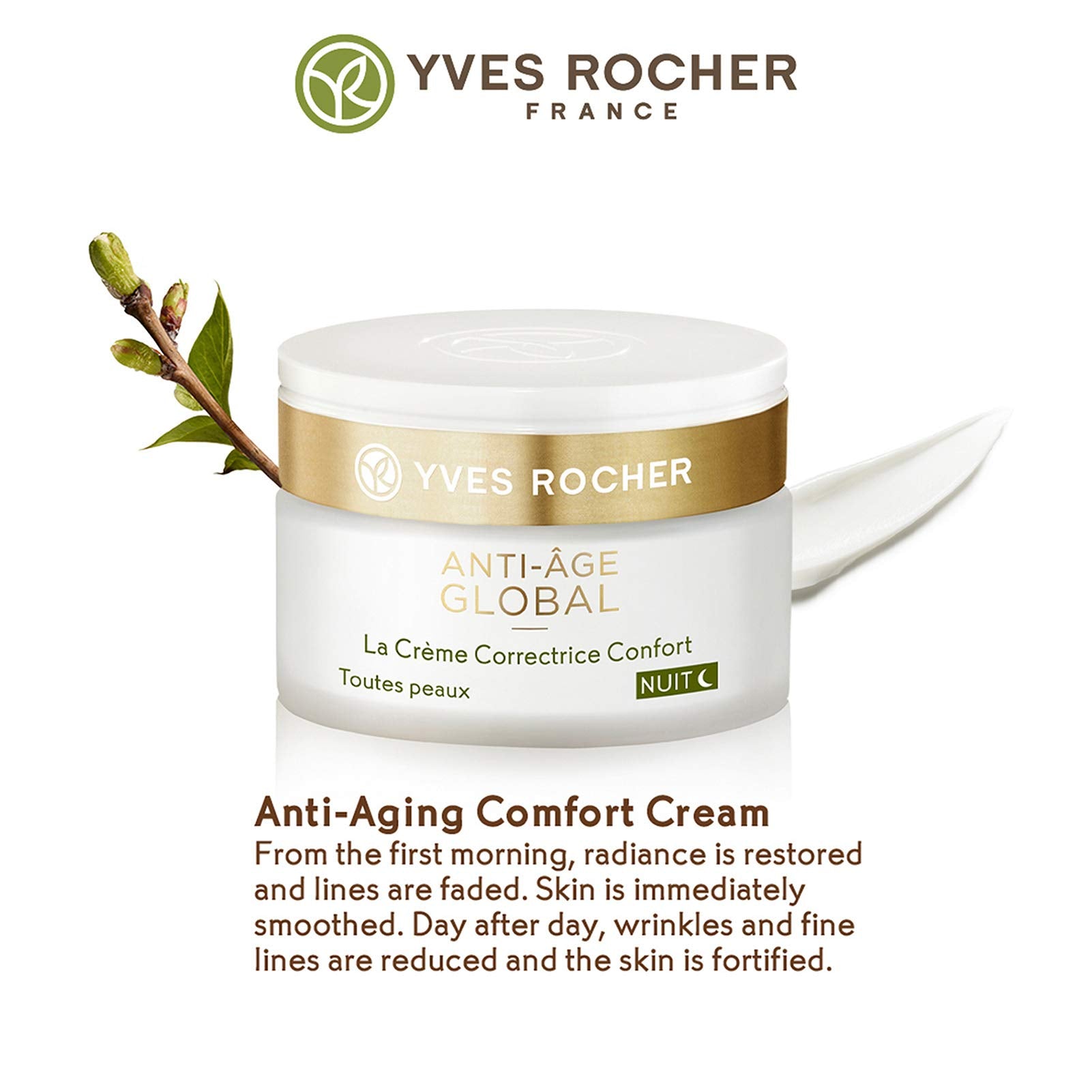 Yves Rocher Anti-Aging Comfort Night Cream – Smooth Skin & Radiance | 1.7 fl oz