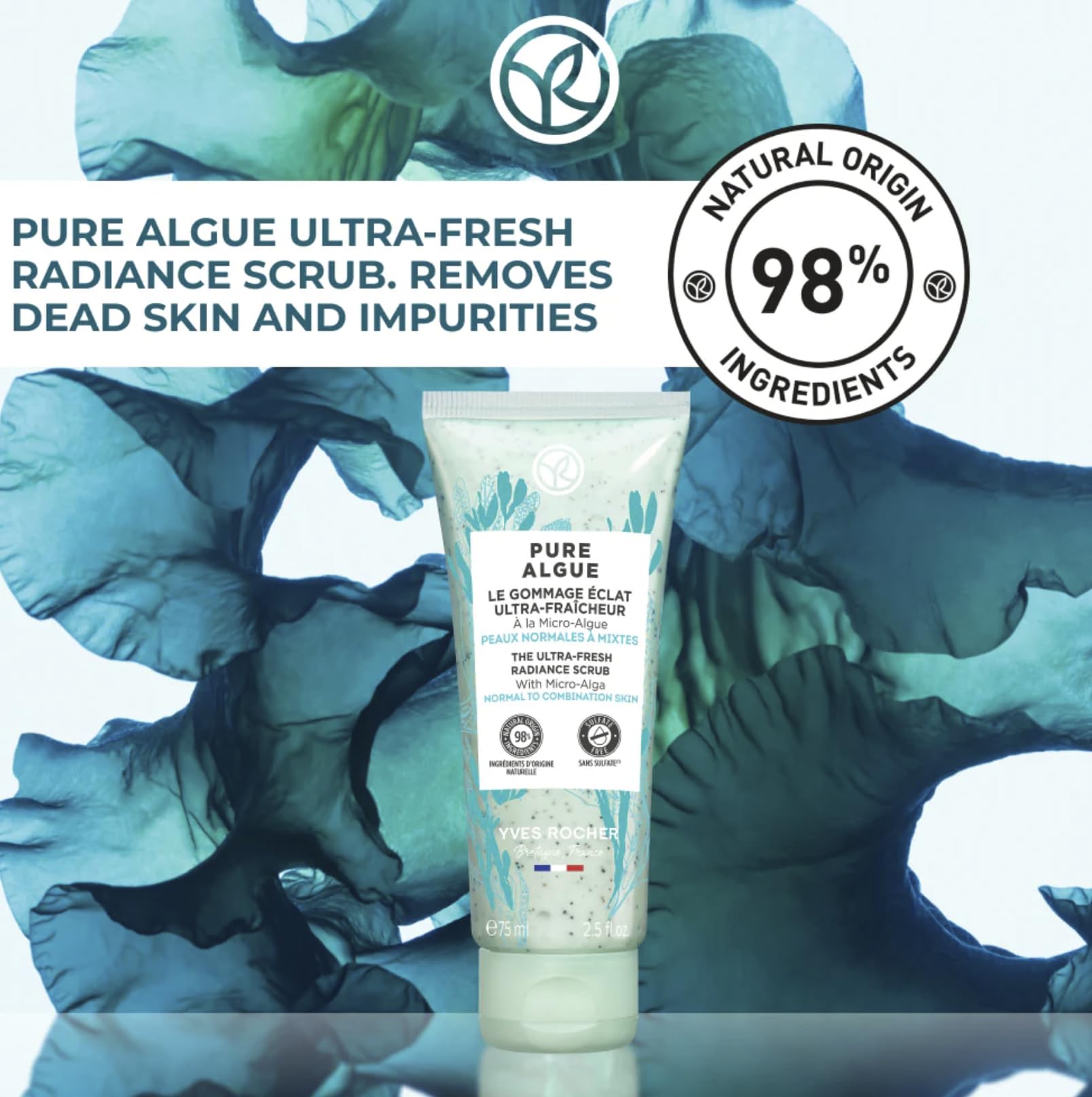 Yves Rocher Pure Algue Ultra-Fresh Facial Scrub – Radiant, Purified Skin (75 ml)