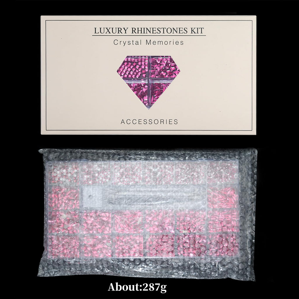Yzzseven Rose Pink Diamonds & 2100 Flat Rhinestones – 20 Styles DIY Nail Art Crystals