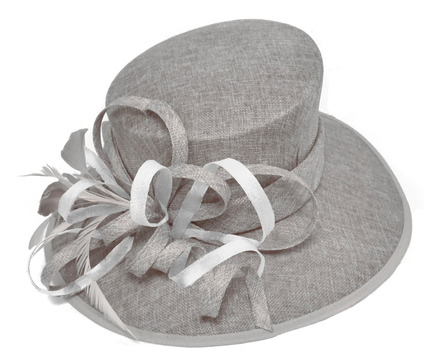 Silver Grey and White Large Queen Brim Hat Occasion Hatinator Fascinator Weddings Formal