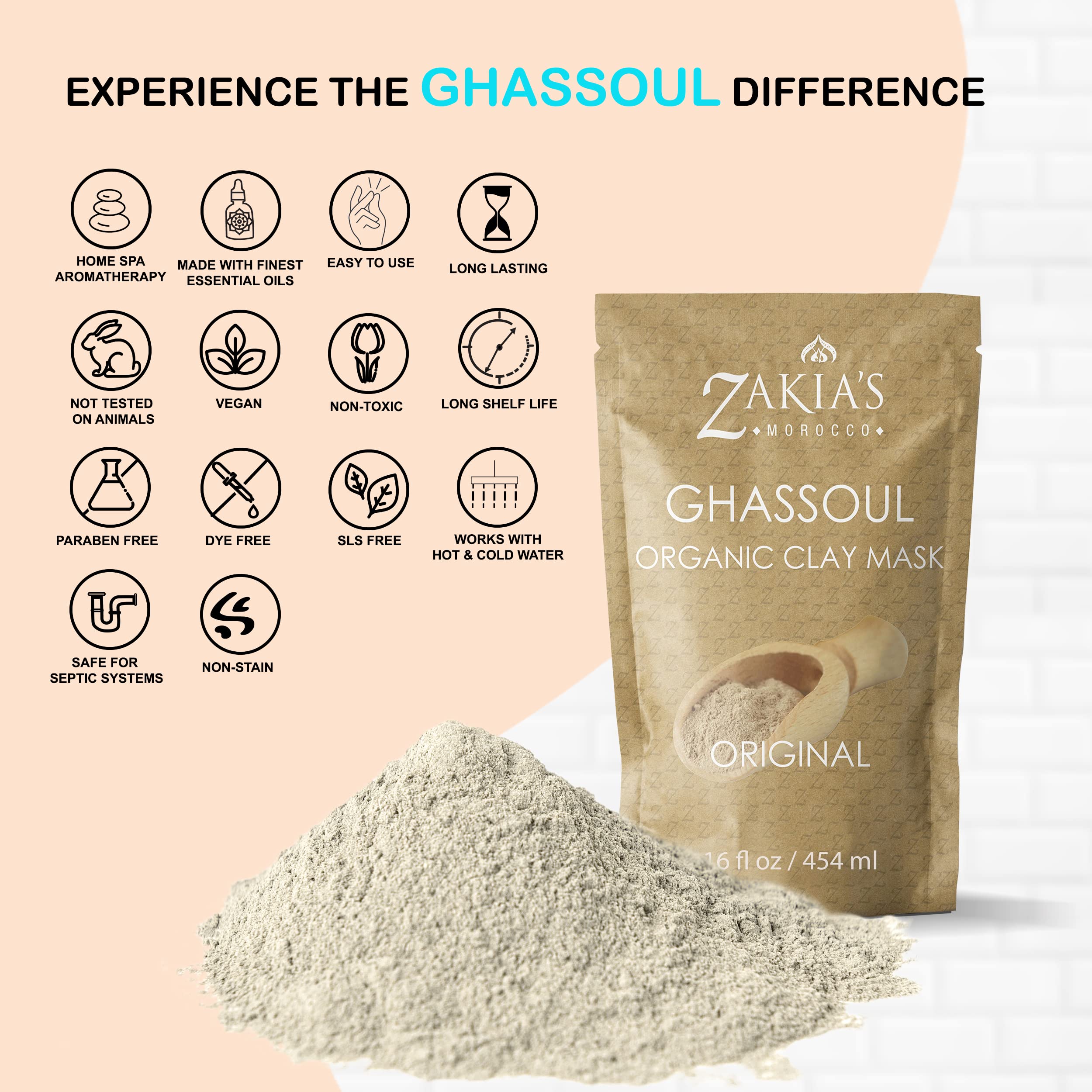 Zakia's Morocco Ghassoul Clay Mask – Organic Facial Mask (8 oz)