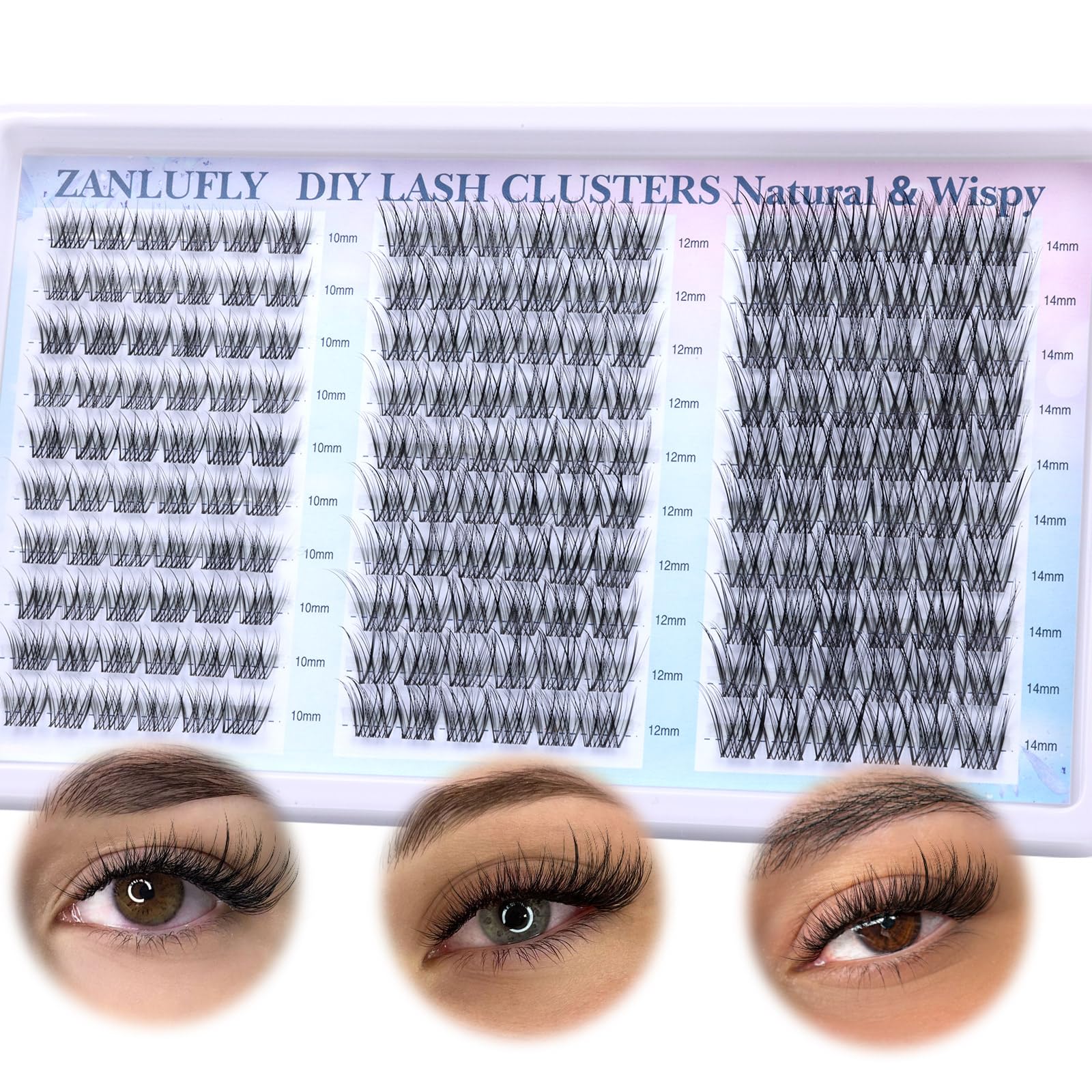 zanlufly Wispy Lash Clusters Kit – DIY Eyelash Extensions (10-14mm) with 2-in-1 Bond & Seal