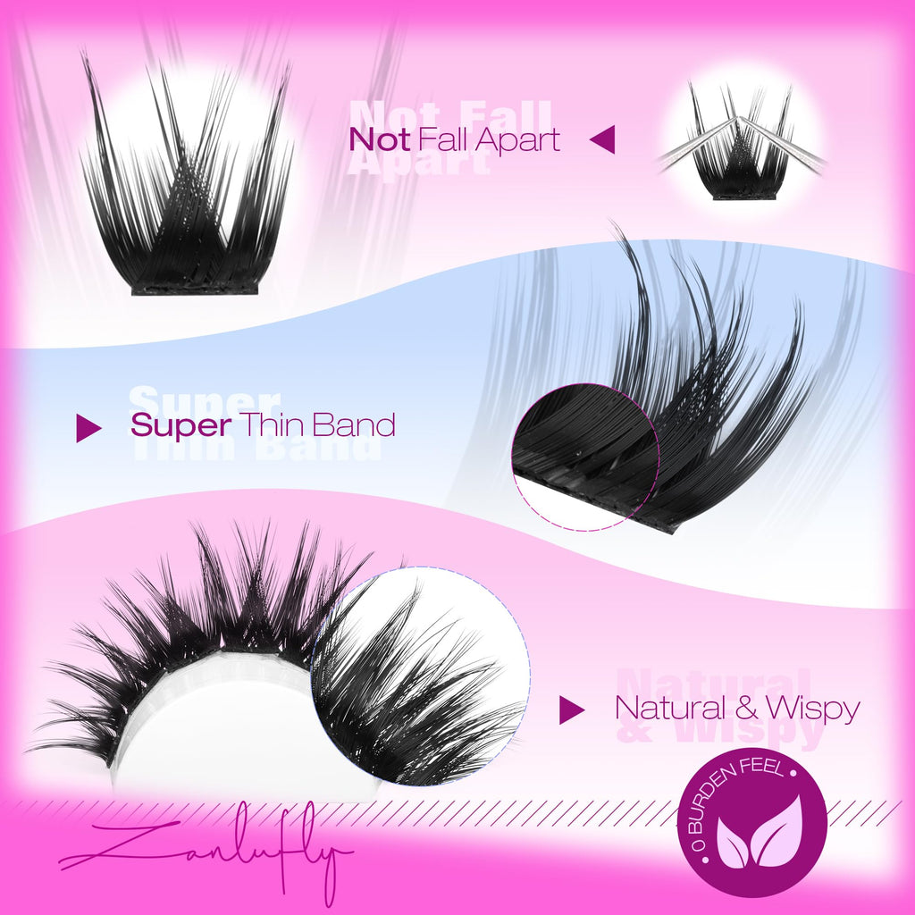 ZANLUFLY Wispy Lash Clusters — D-Curl DIY Eyelash Extensions, 200Pcs, 10-18mm