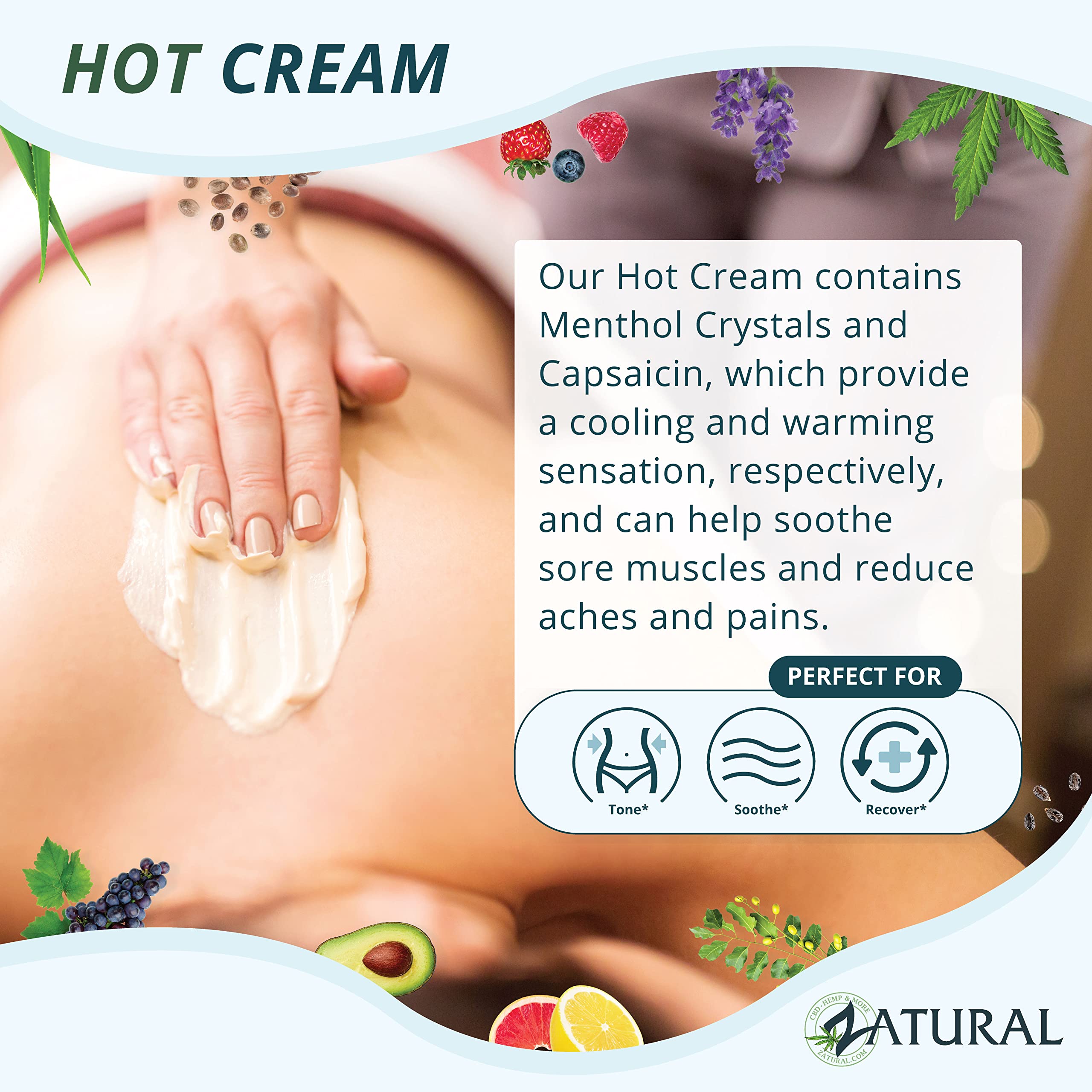 Zatural Hot Cream Muscle Rub – Doctor Formulated, 128 oz, Professional Therapeutic Grade for Body Wraps and Skin Firming