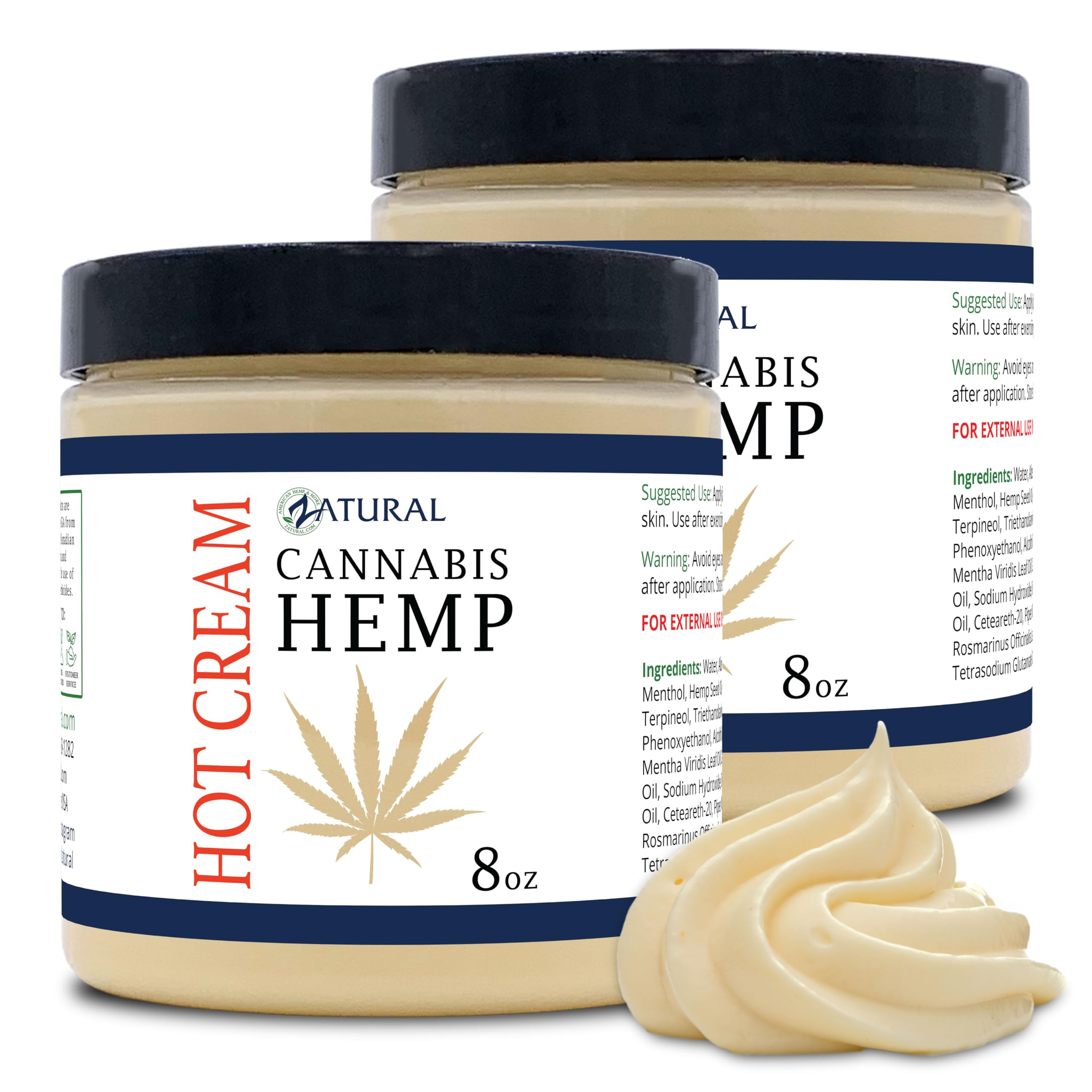 Zatural Hemp Hot Cream with Essential Oil Blend – Aloe, Hemp, and More (8oz 2-Pack)