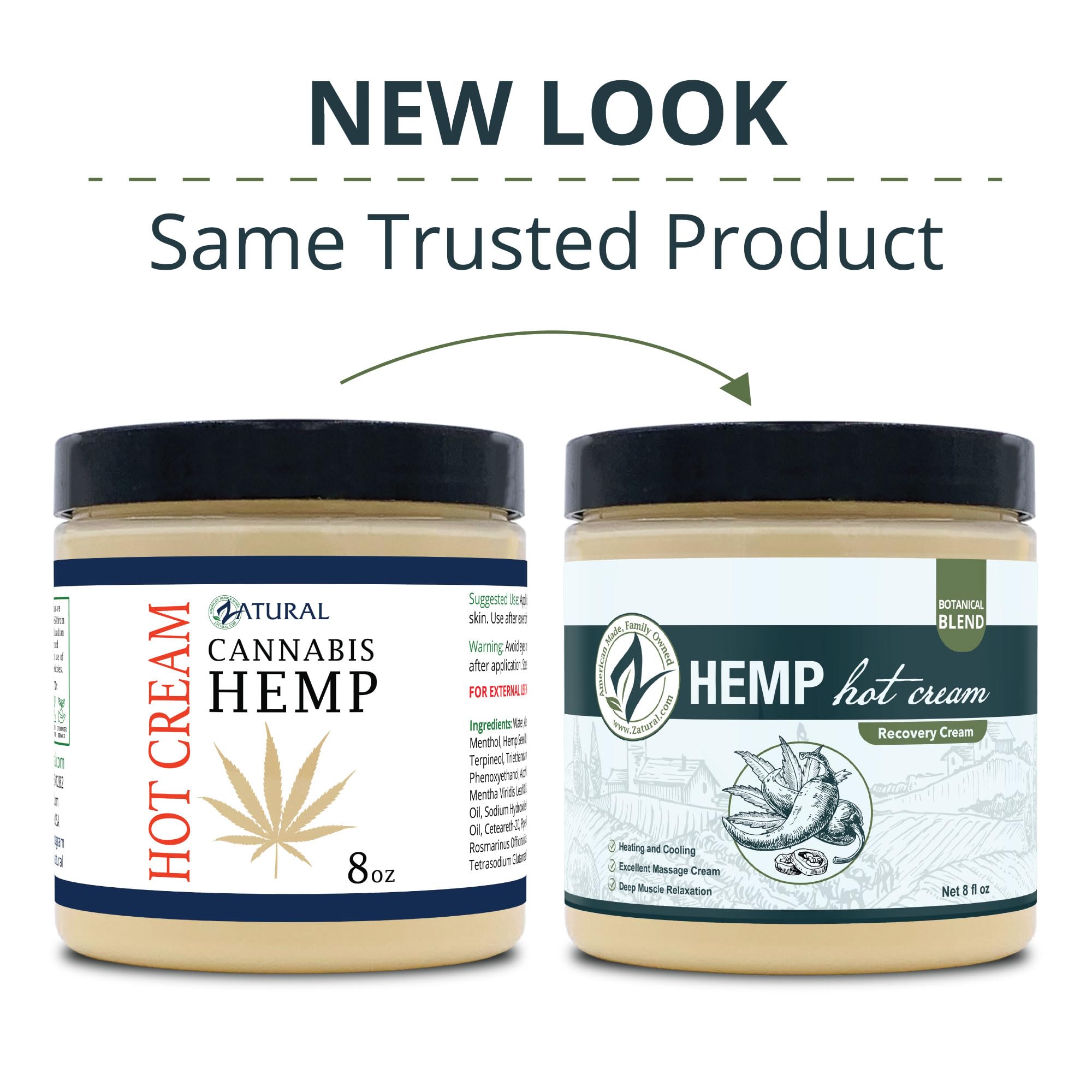 Zatural Hemp Hot Cream with Essential Oil Blend – Aloe, Hemp, and More (8oz 2-Pack)