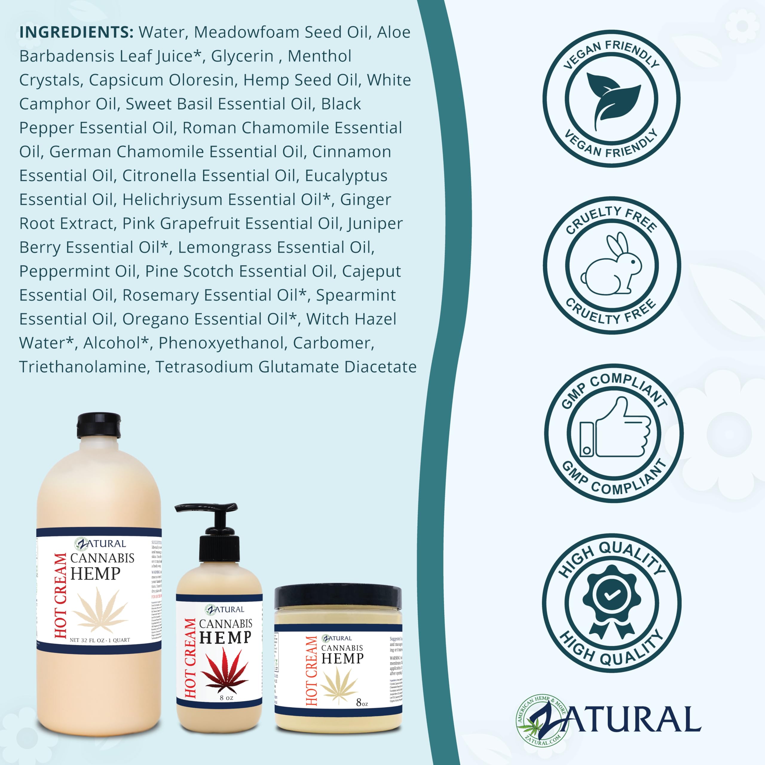 Zatural Hemp Hot Cream with Essential Oil Blend – 32oz Massage & Body Care