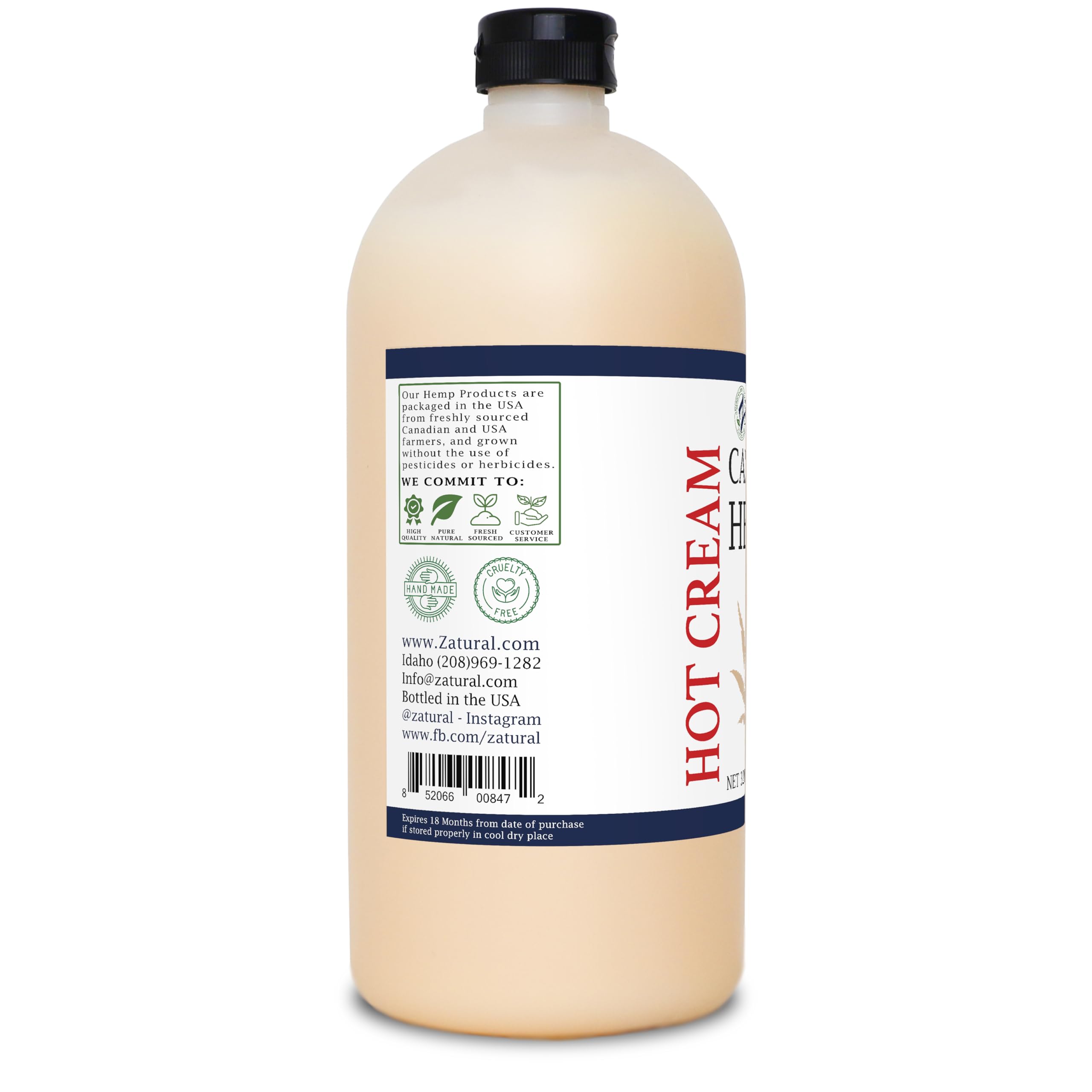 Zatural Hemp Hot Cream with Essential Oil Blend – 32oz Massage & Body Care