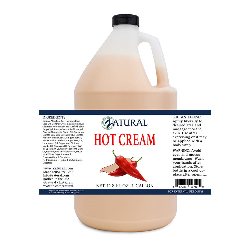 Zatural Hot Cream Muscle Rub – Doctor Formulated, 128 oz, Professional Therapeutic Grade for Body Wraps and Skin Firming