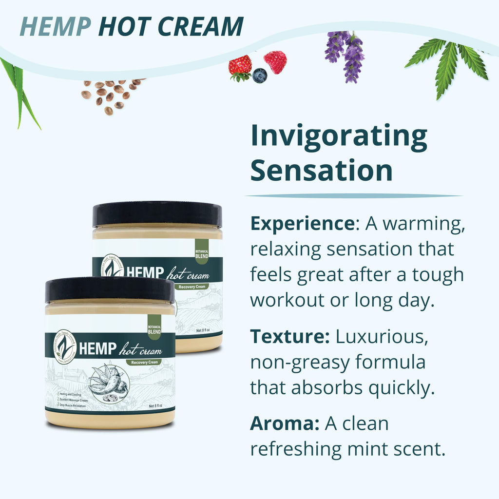 Zatural Hemp Hot Cream with Essential Oil Blend – Aloe, Hemp, and More (8oz 2-Pack)