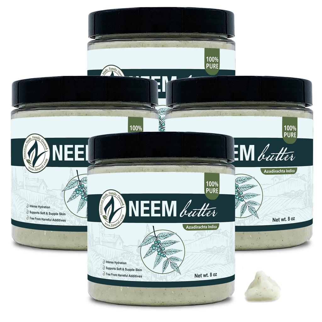 Zatural Neem Butter 4 Pack – Organic Coconut Oil & Neem Oil, Marula, Kokum, Rosemary for Sensitive Skin (8 oz each)