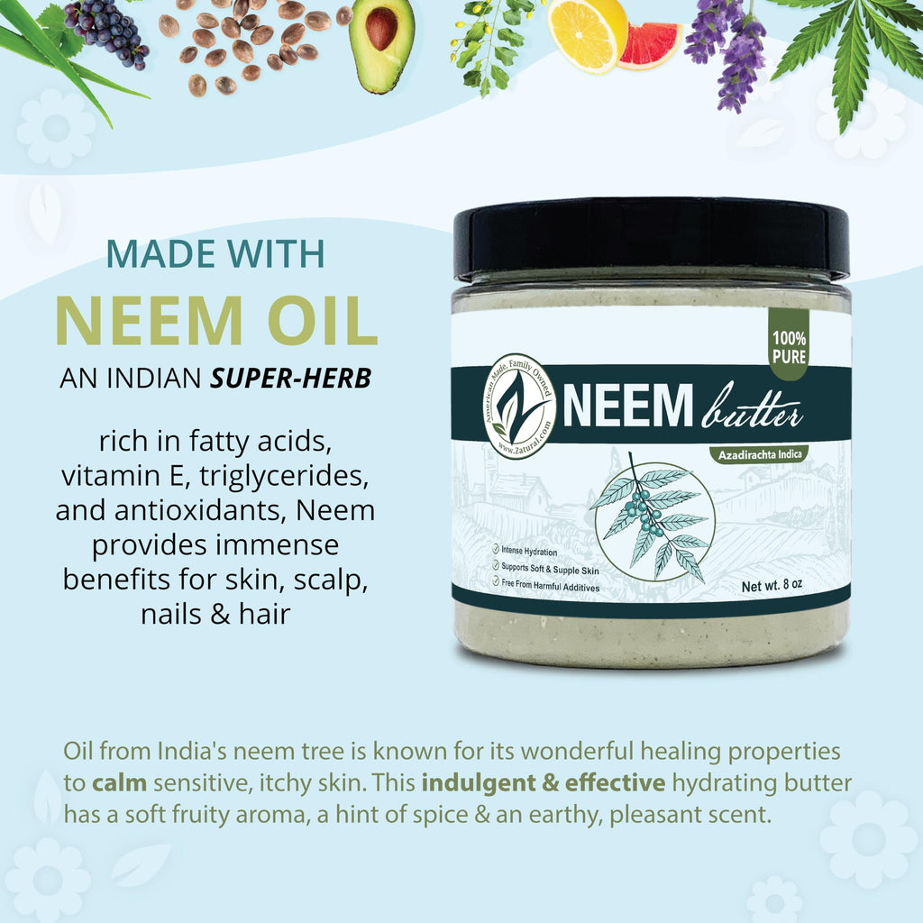 Zatural Neem Butter 4 Pack – Organic Coconut Oil & Neem Oil, Marula, Kokum, Rosemary for Sensitive Skin (8 oz each)