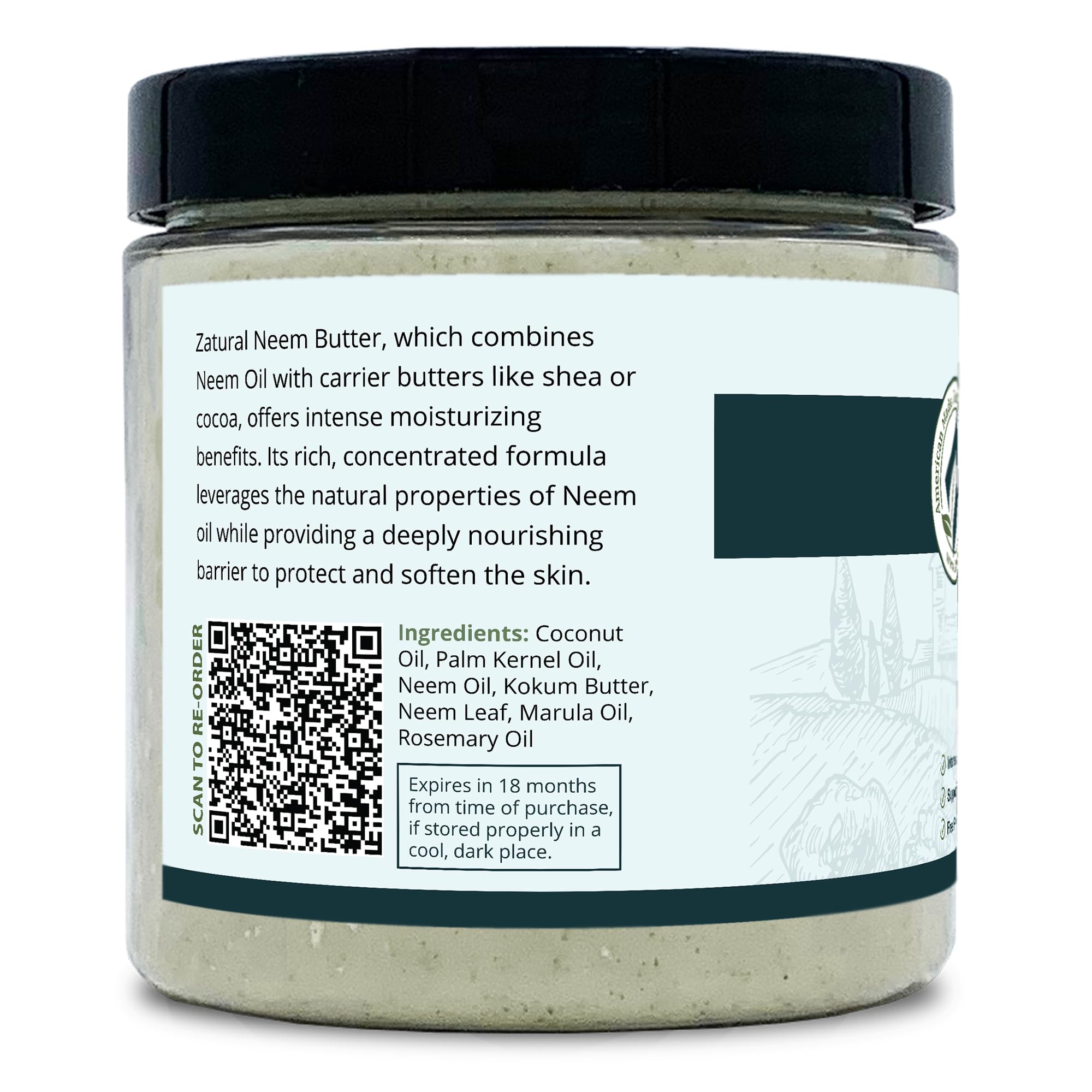 Zatural Neem Butter 4 Pack – Organic Coconut Oil & Neem Oil, Marula, Kokum, Rosemary for Sensitive Skin (8 oz each)