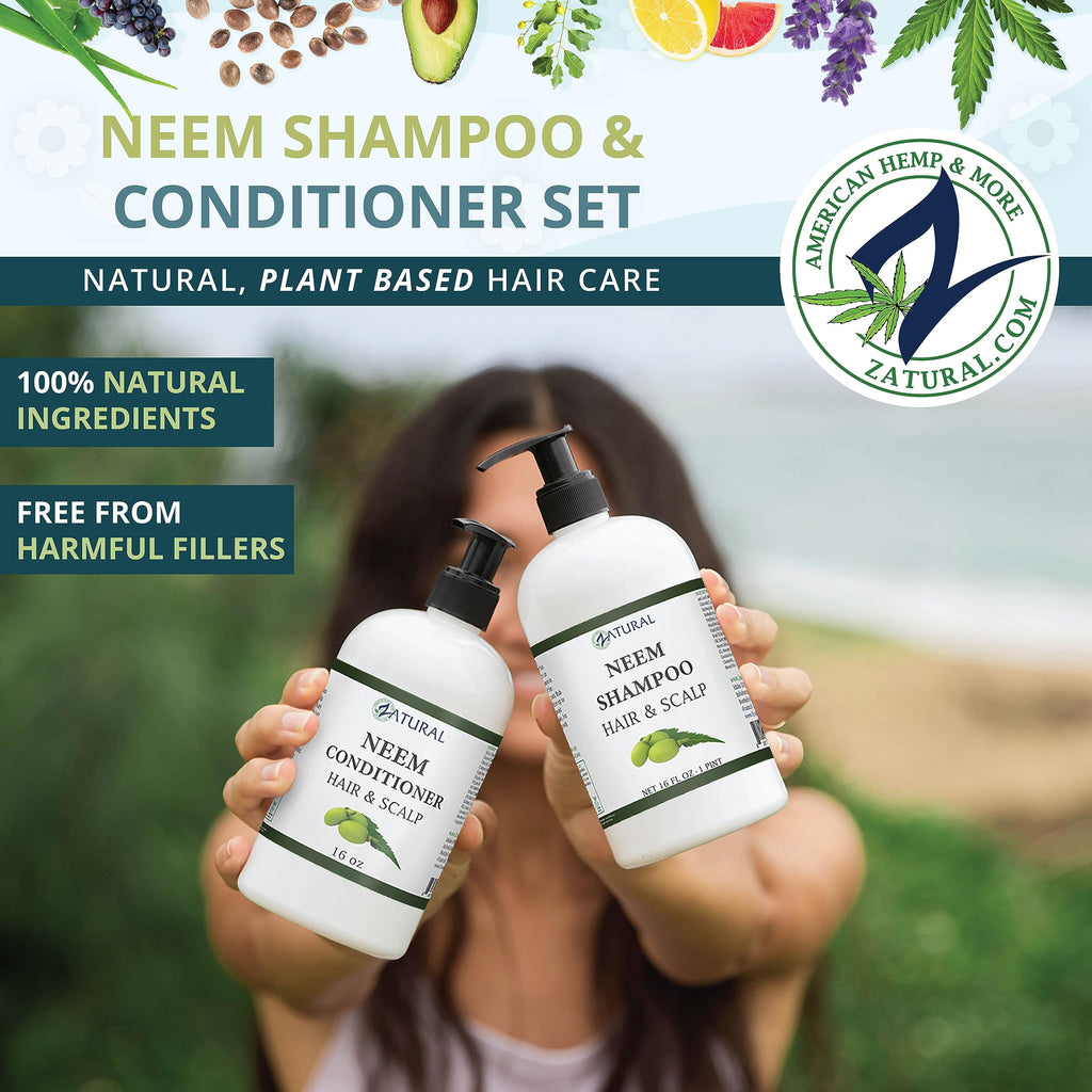 Zatural Neem Shampoo & Conditioner Kit for Sensitive Scalp – Nourish & Balance (16oz each)