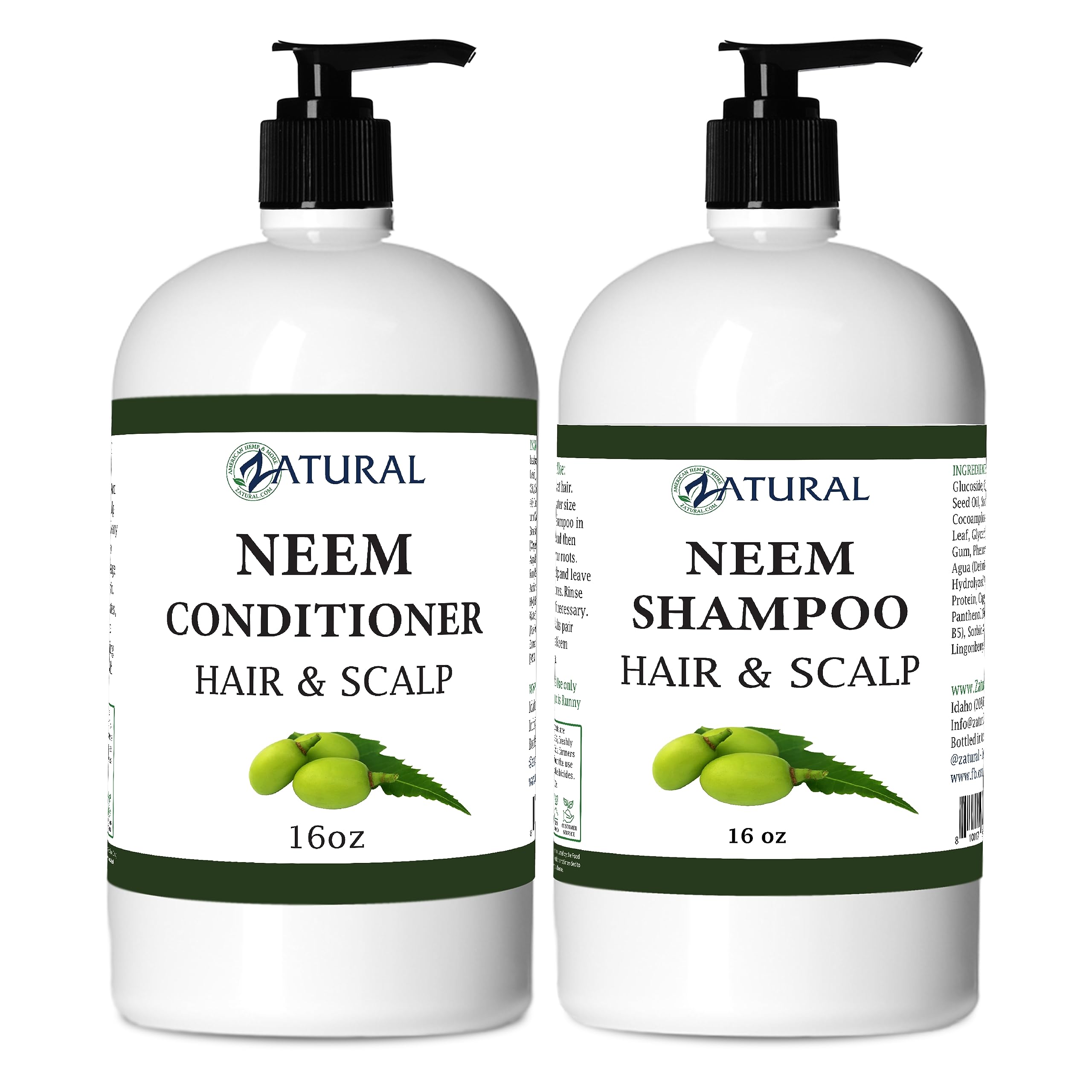 Zatural Neem Shampoo & Conditioner Kit for Sensitive Scalp – Nourish & Balance (16oz each)
