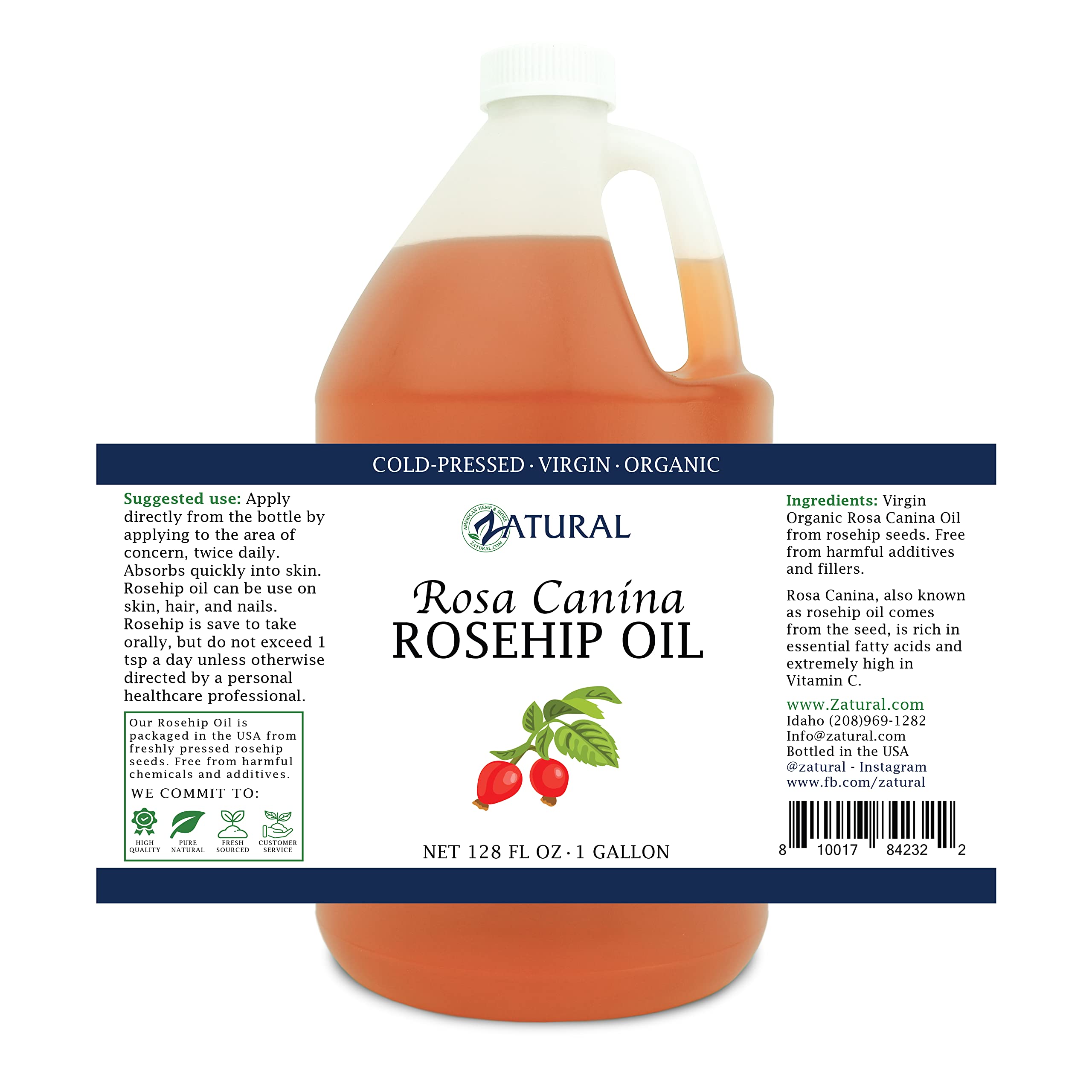 Zatural Rosehip Oil Rosa Canina – 100% Pure, Cold-Pressed, Gallon