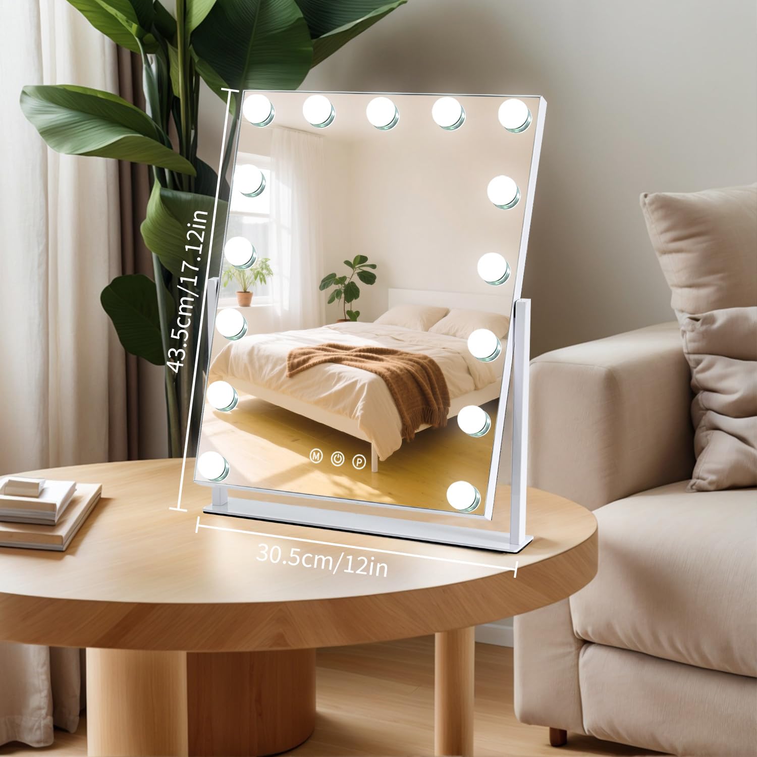 ZBOCAI Vanity Mirror with Lights — 17'' x 13'', 15 Dimmable Bulbs, 3 Color Modes, Smart Touch, 360° Rotation