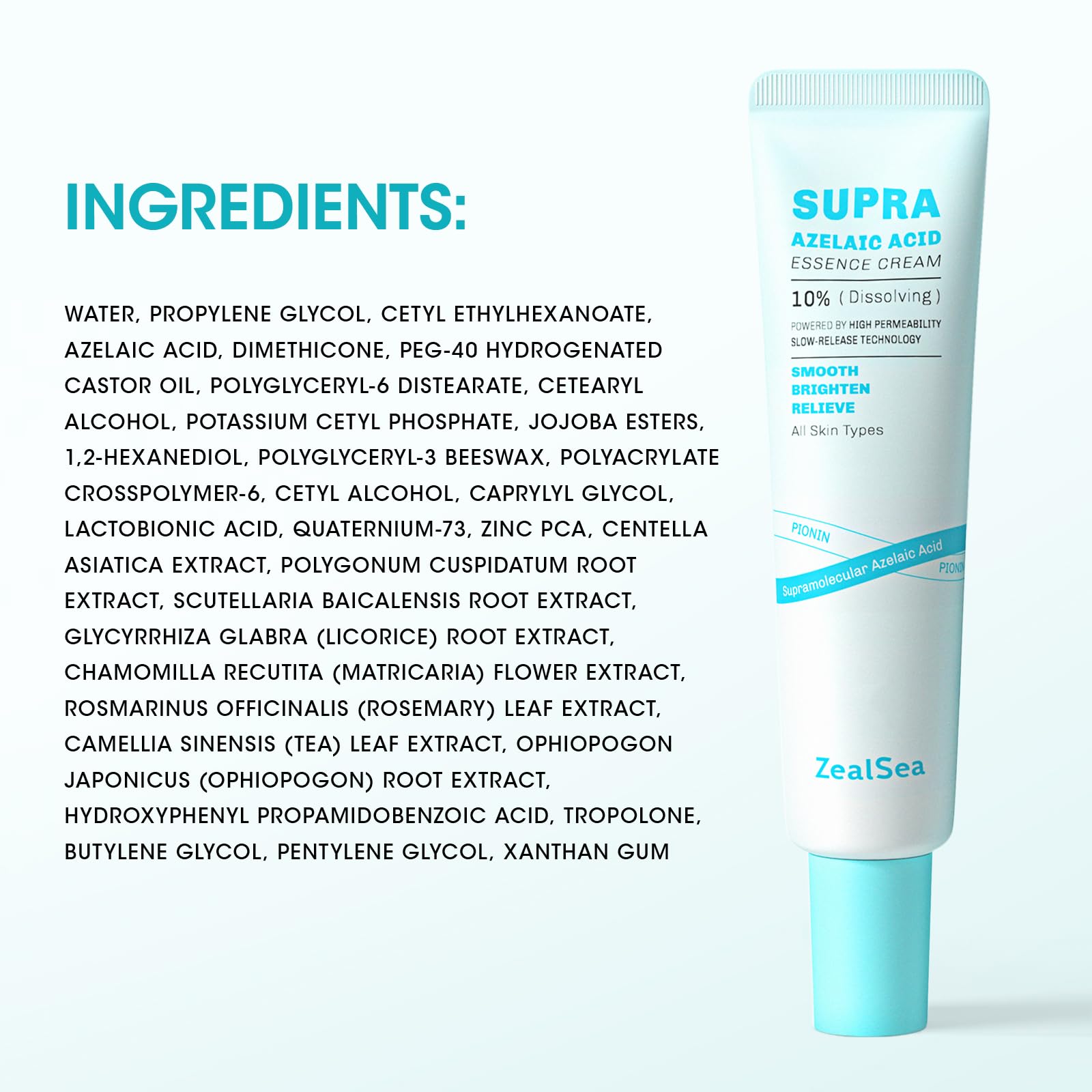 ZealSea 10% Azelaic Acid Facial Cream with AHA & Pionin - Gentle, Barrier-Supporting Formula